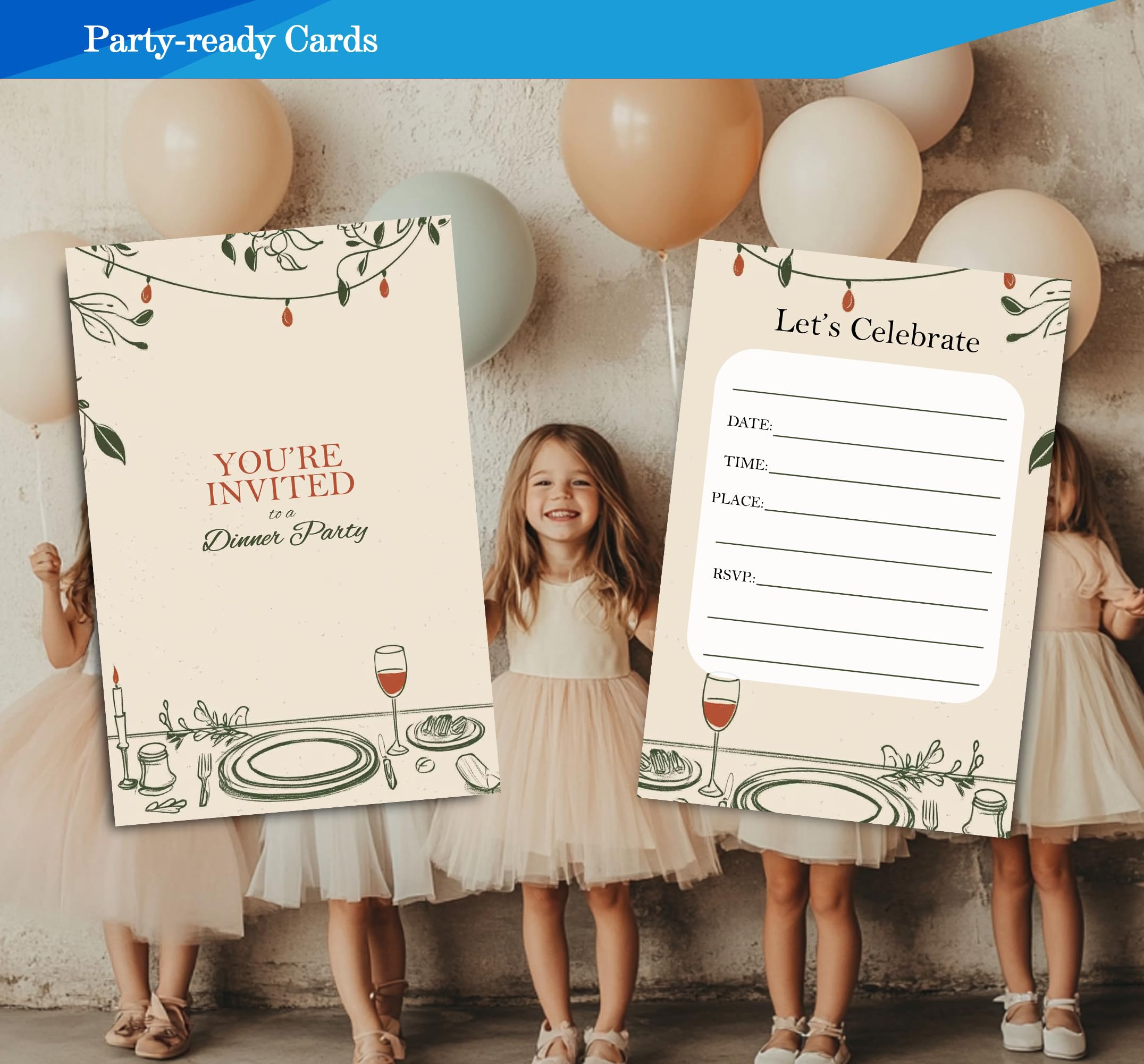 Fablus Dinner Party Invitations for Girls, Boys, Elagant Dinner Party Invitaions for Party Invites, 4x6 Inches, 30 Sets with Envelopes