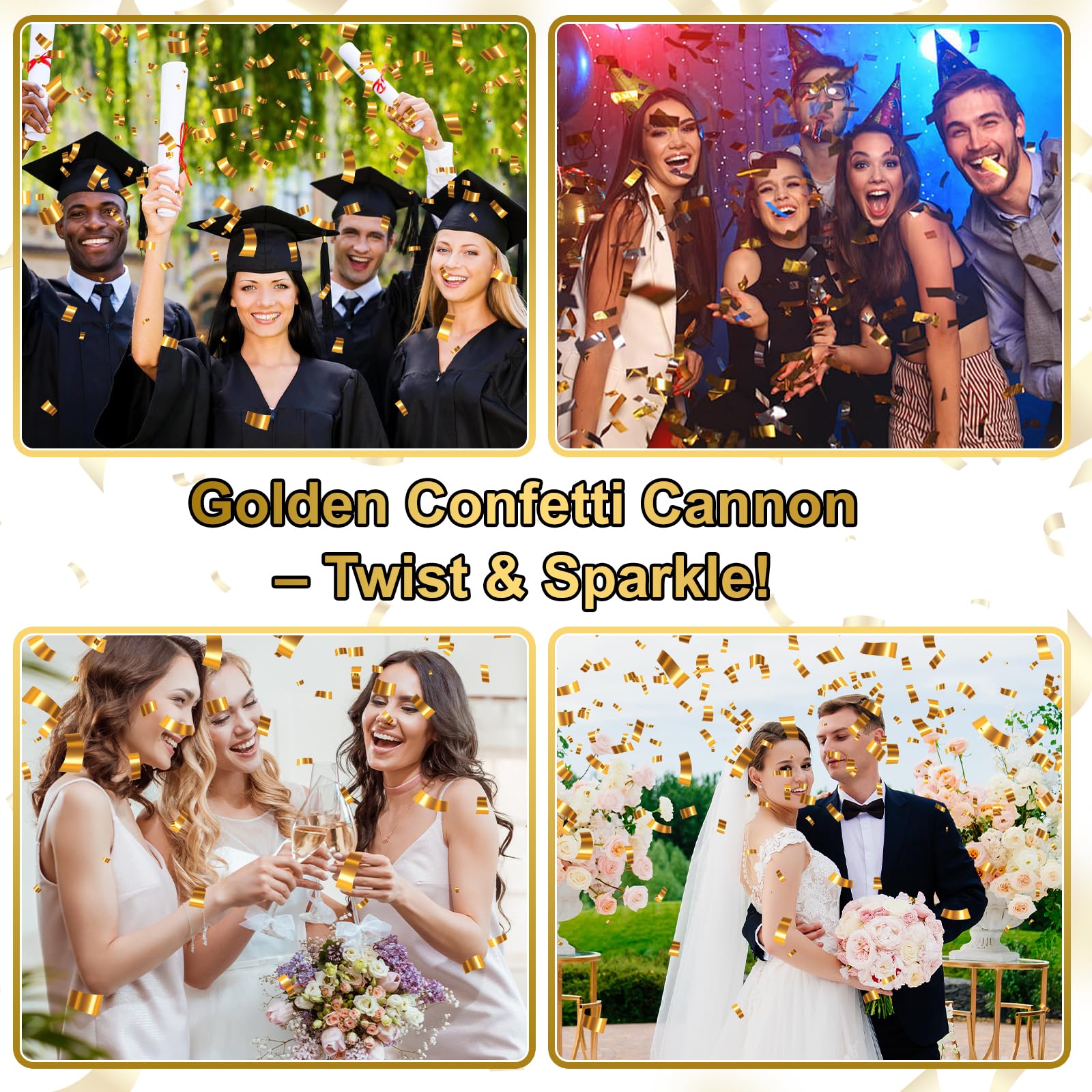 Goldfarbenes Konfettikanonen-Set, 30,5 cm, 5 Stück, Party-Popper für Hochzeiten, Jubiläen, Abschlussfeiern und fröhliche Zusammenkünfte.