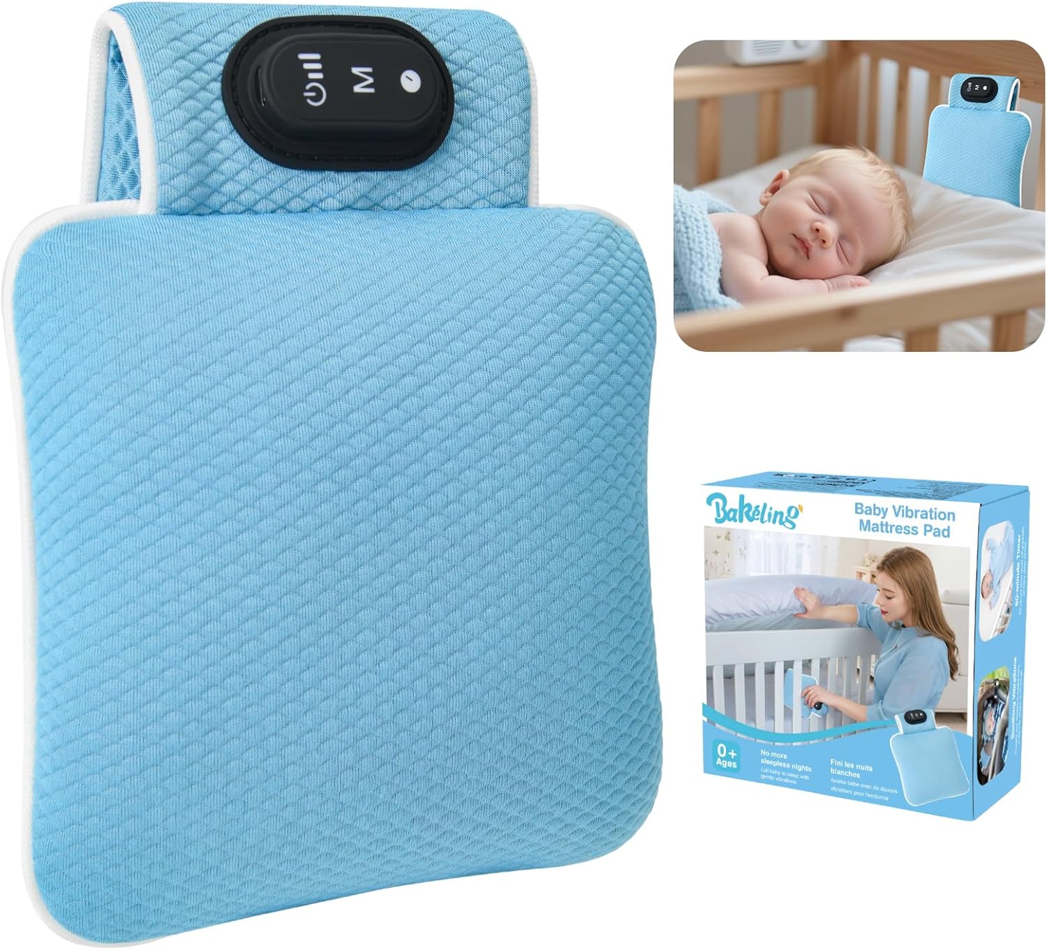 Baby Vibrating Sleep Soother, Baby Sleep Aid, Newborn Soothers for Help Sleeping, 3 Adjustable Vibration Modes, 90 Min Timer, Newborn Vibrations Mattress Pad for Home & Travel, Use for Crib & Stroller Blue