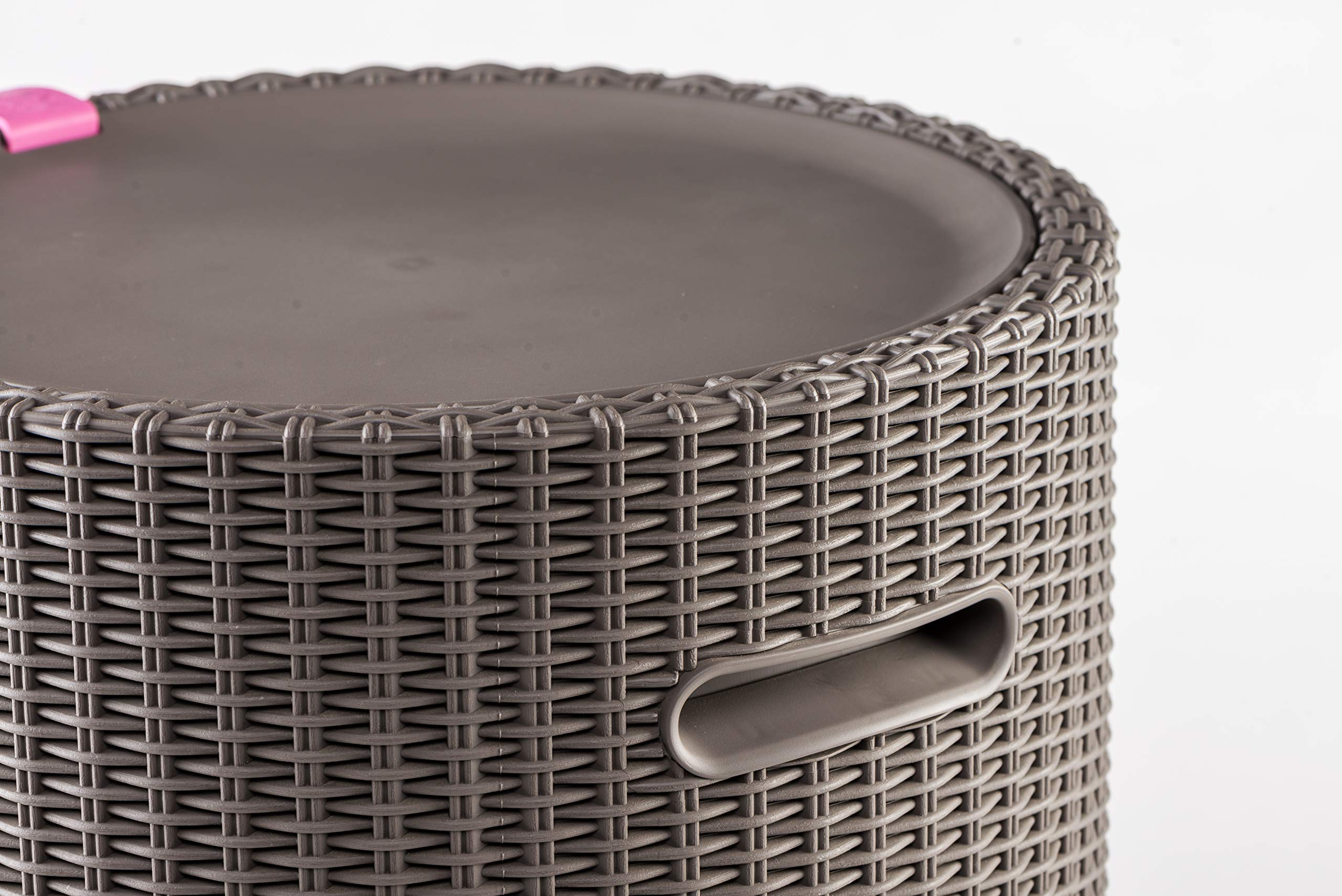 Keter Stool, Capacidad 39 litros Mesa nevera para terraza o Stool exterior, Resina con acabado ratán plano, 44,5cm x 43,7cm, Color Capuchino