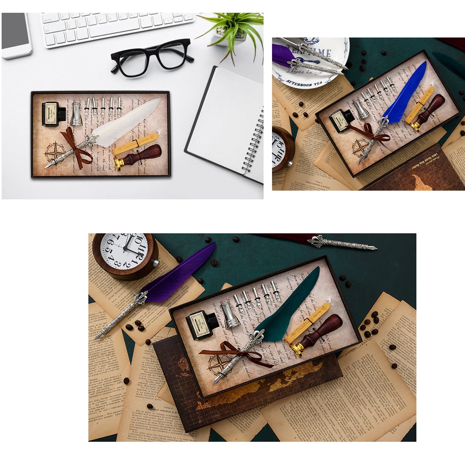 Tintenfeder Feder Kalligraphie Stift Set, Federstift Anfänger Federstift Set Schreibfeder Dip-Pen Set(Green)