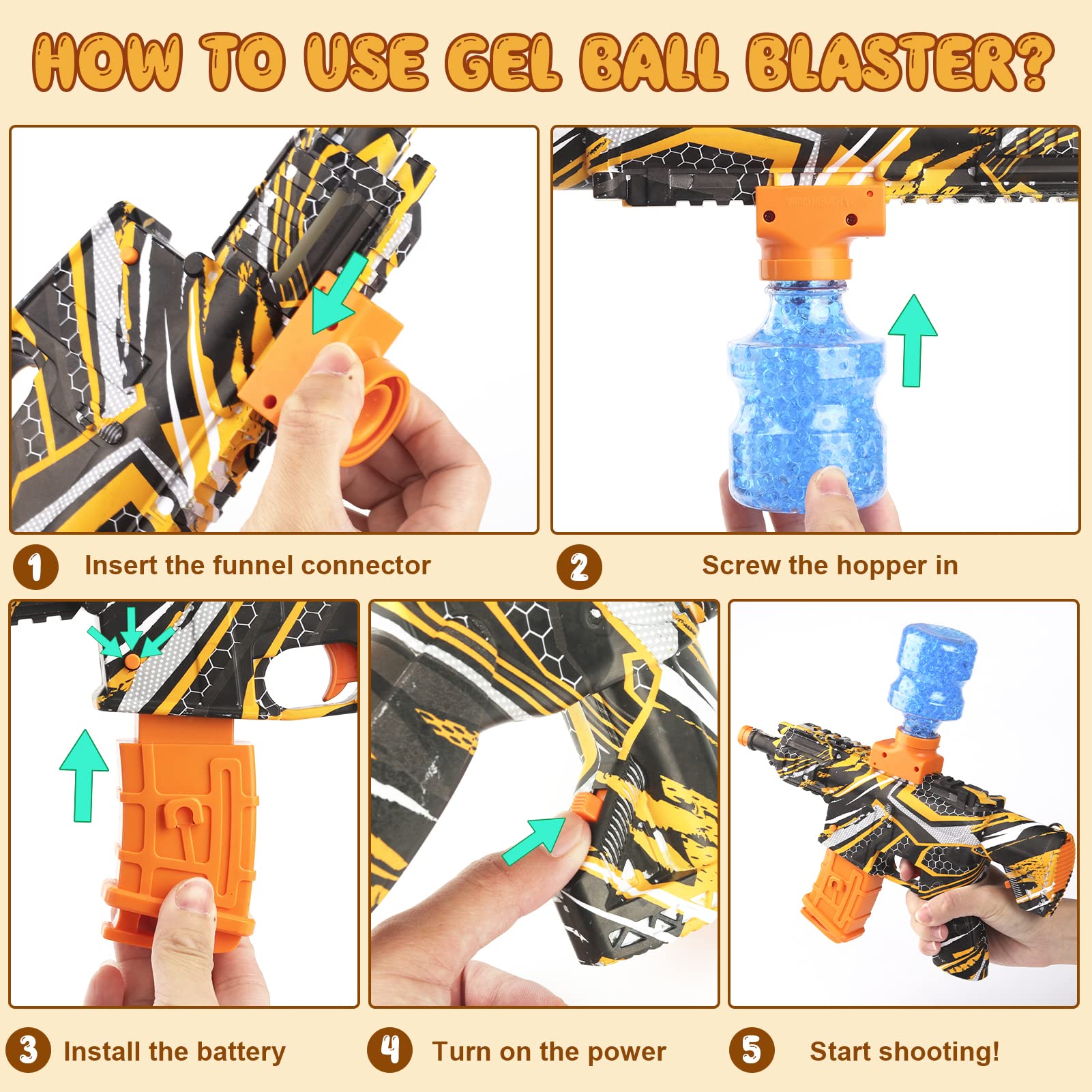 Buy Electric Gel Ball Blaster, Splatter Ball Gun with 11000 Water Beads