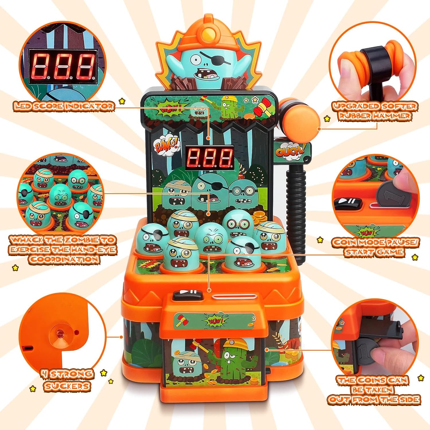 Amoyasite Arcade Game Toys for 3 Year Old, Mini Electronic Interactive Hammering & Pounding Toys, Gift Idea for Toddler Kids Boys Girls Ages 3 4 5 6 7 8+, Cartoon Zombie Style Fun Halloween Toy
