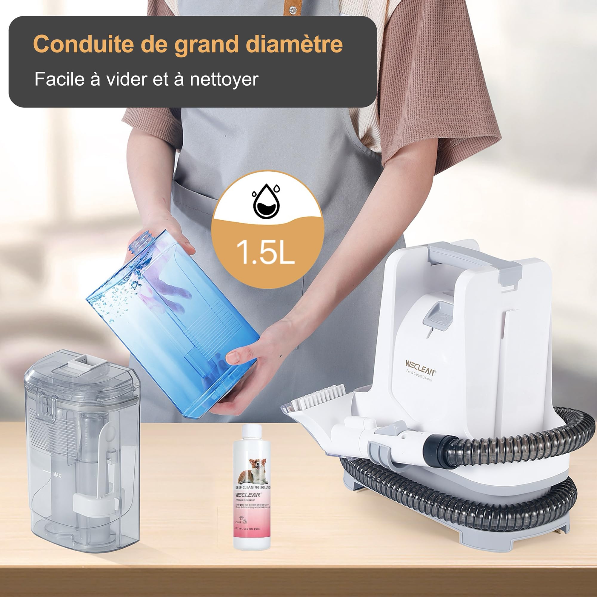 WECLEAN Nettoyeur Tapis Puissant 400W, Nettoyage Profond des Tapis, Moquettes et Taches Tenaces, Blanc