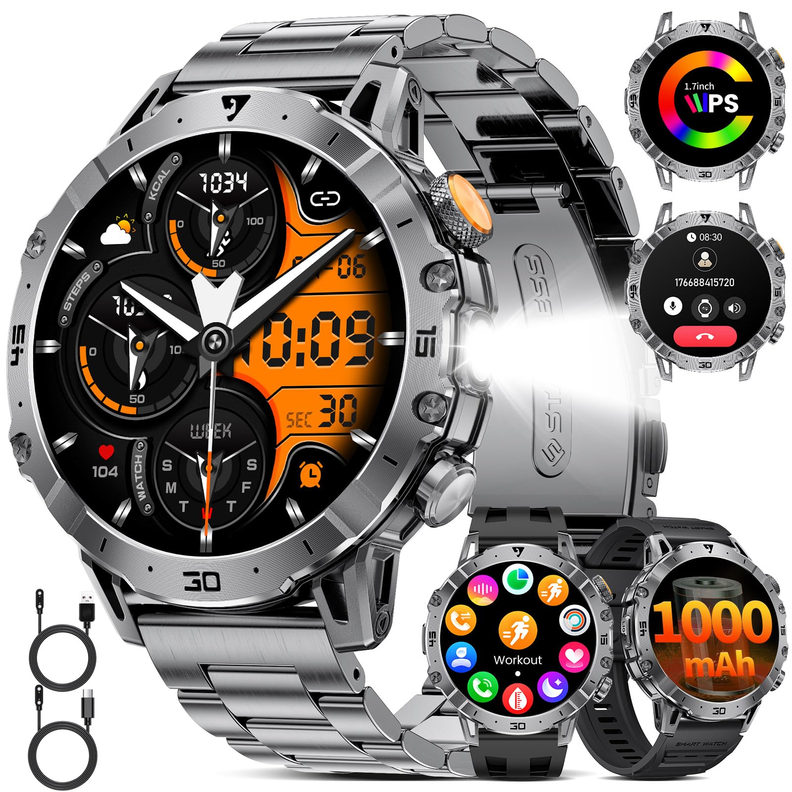 Amazon.com: Smart Watches for Men 1000mAh Battery/Flashlight/3