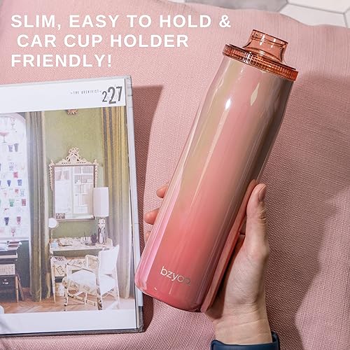 Miniatura 3 de bzyoo Botella de agua aislada de 24 onzas con tapa transparente para chug  Botella de acero inoxidable 100% a prueba de fugas, rosa iridiscente