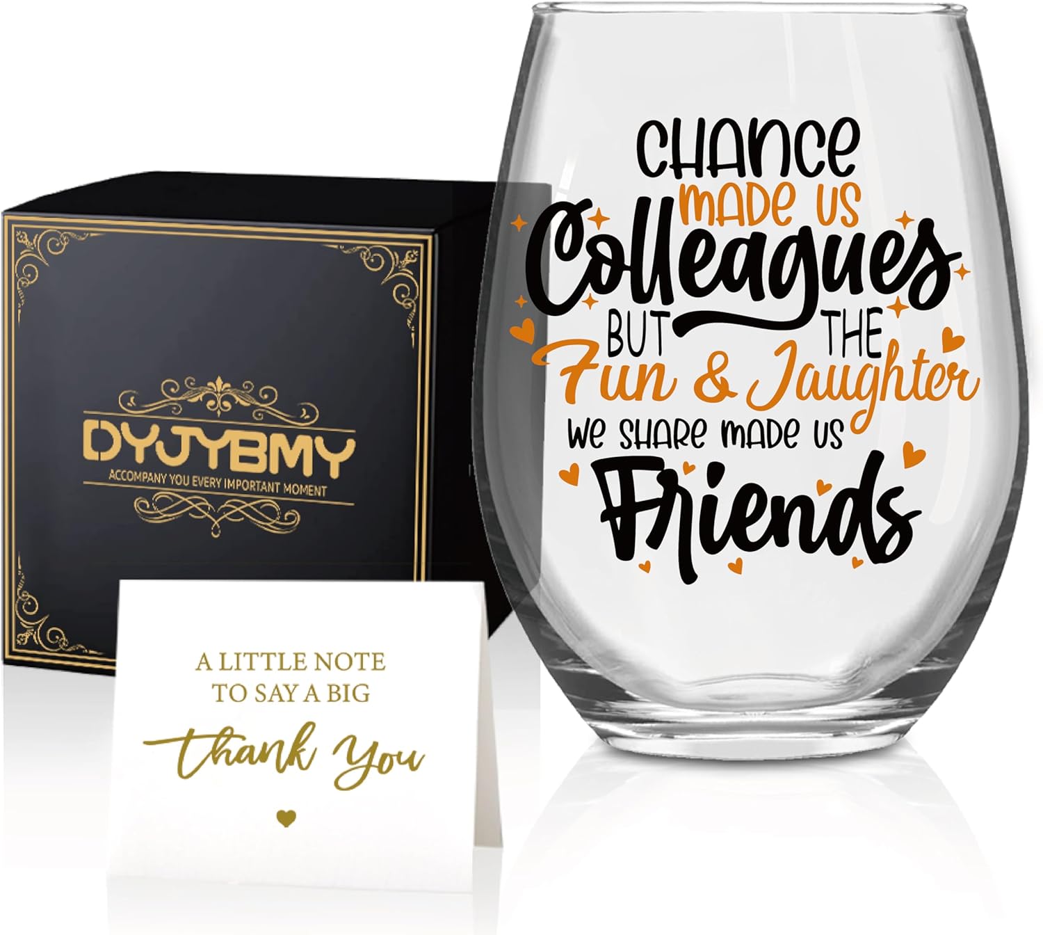 DYJYBMY But The Fun & Laughter We Share Made Us Friends Funny Stemless Wine Glass With Box, Wine Tumbler For Men Women, Inspirational Gifts For Colleagues Friends Bestie, Coworker Leaving Gifts