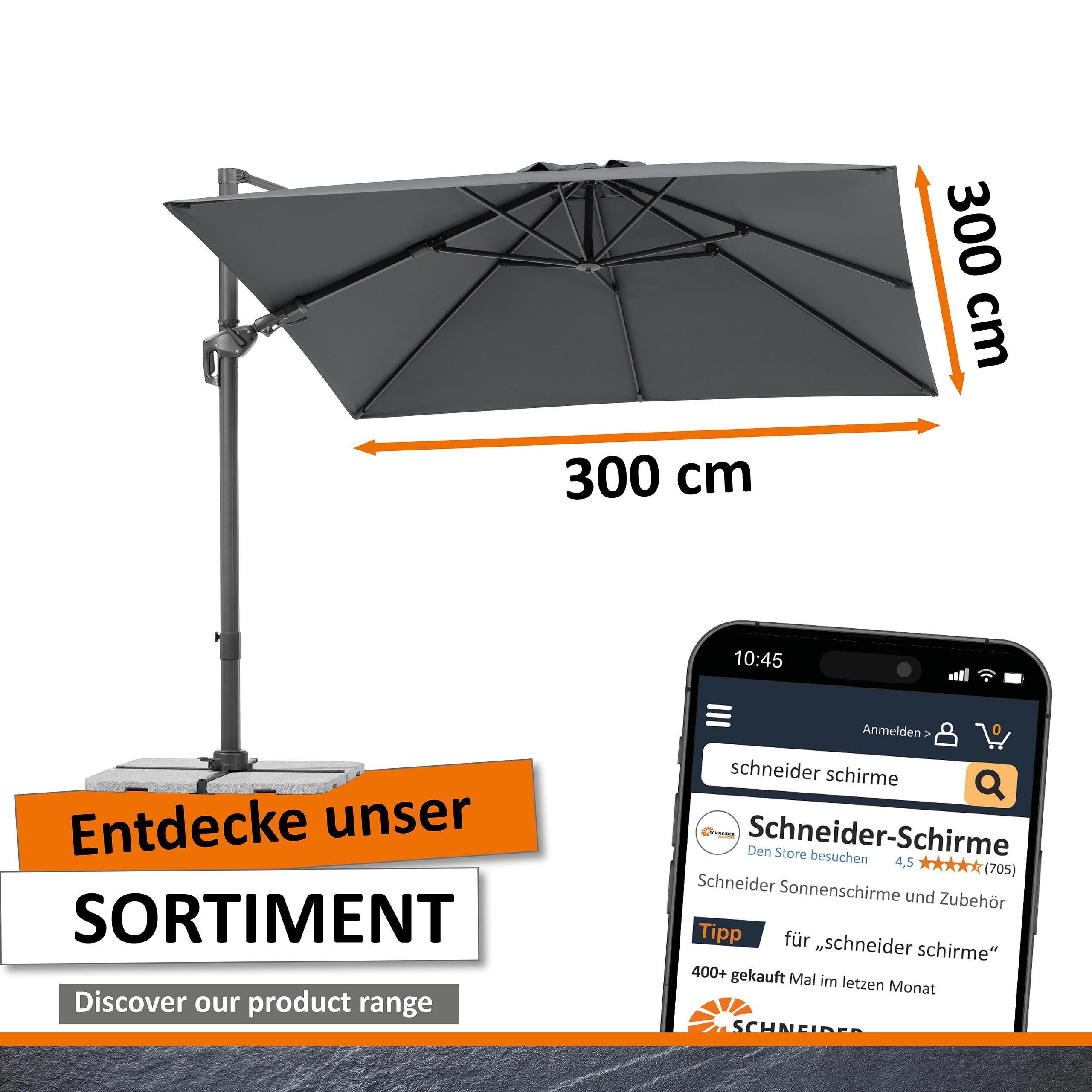 Schneider Sonnenschirm RHODOS TWIST ca. 300 x 300 cm anthrazit, Anthracite