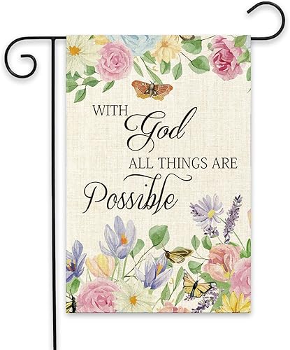 Miniatura 1 de Bandera de jardín con texto en inglés "With God All Things are Possible" – Bandera decorativa para el hogar, primavera, verano, otoño, hogar,