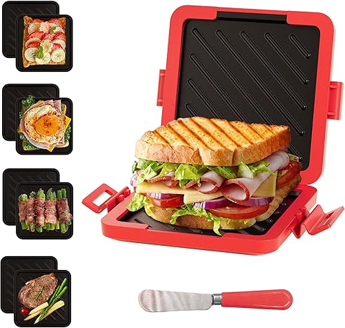 Sandwichera de Toastie para microondas RED con cuchillo de mantequilla, tostadora de microondas, sandwichera, máquina de panini, apto para