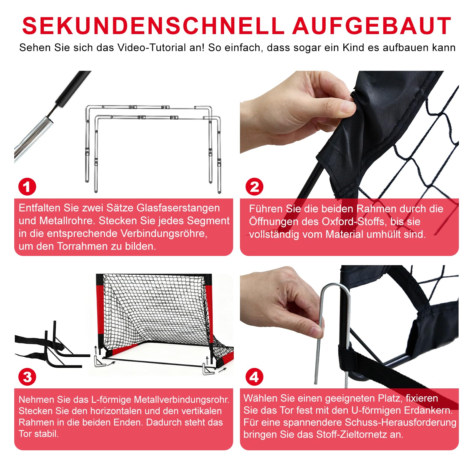 2-in-1 Fußballtor für Garten Kinder Faltbar, Kleine Fussballtore für Garten, Fußball Tor mit Torwand, Fußballtore Kinder mit Tragetasche Indoor & Outdoor für Garten, Park, Strand