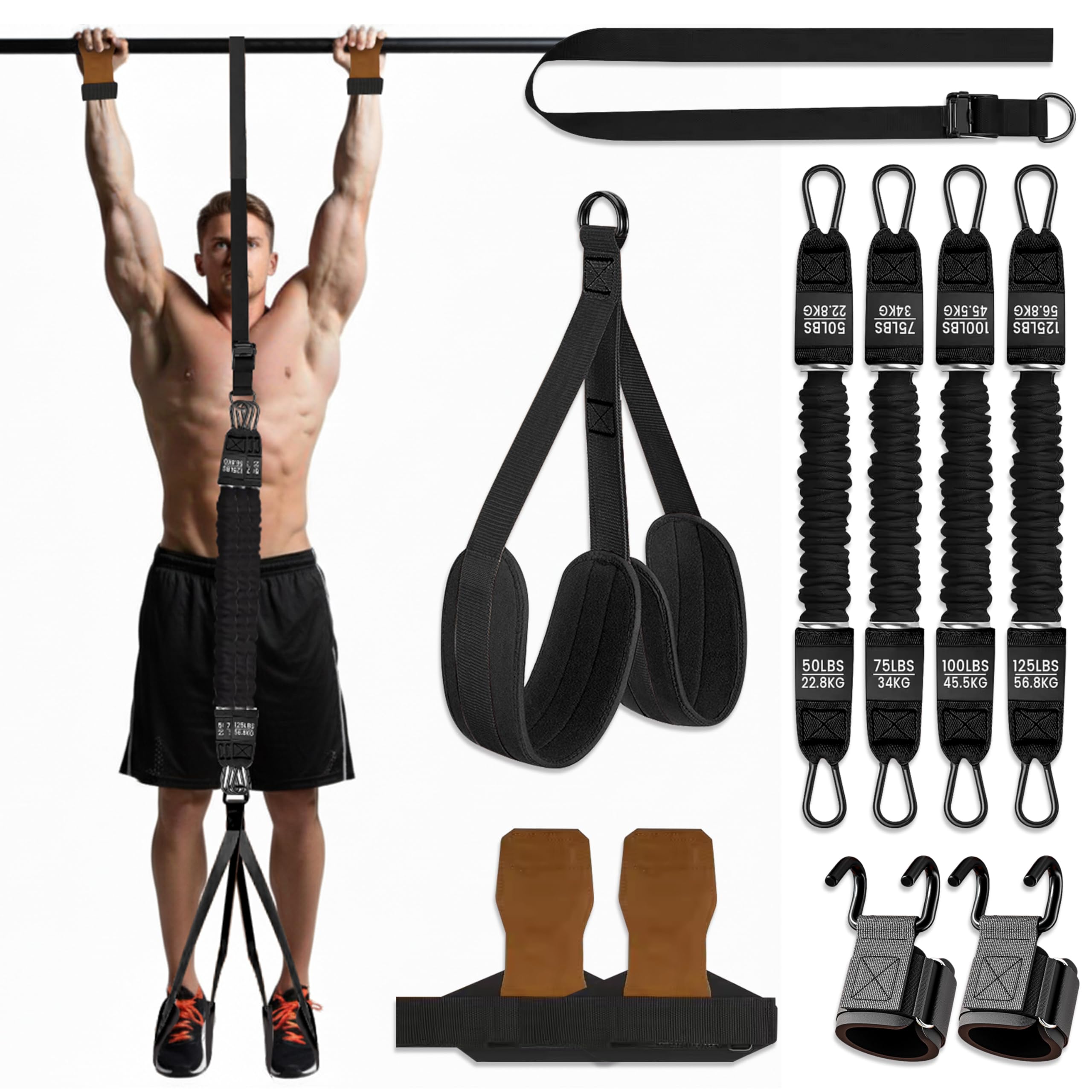 Pull Up Assistance Bands - Adjustable Heavy Duty Resistance Band with Knee Feet Rest for Pull Up Strength
