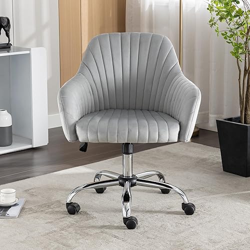 Silla de oficina en casa de terciopelo con base dorada, cómoda y moderna silla de escritorio, silla giratoria ajustable para sala de estar,
