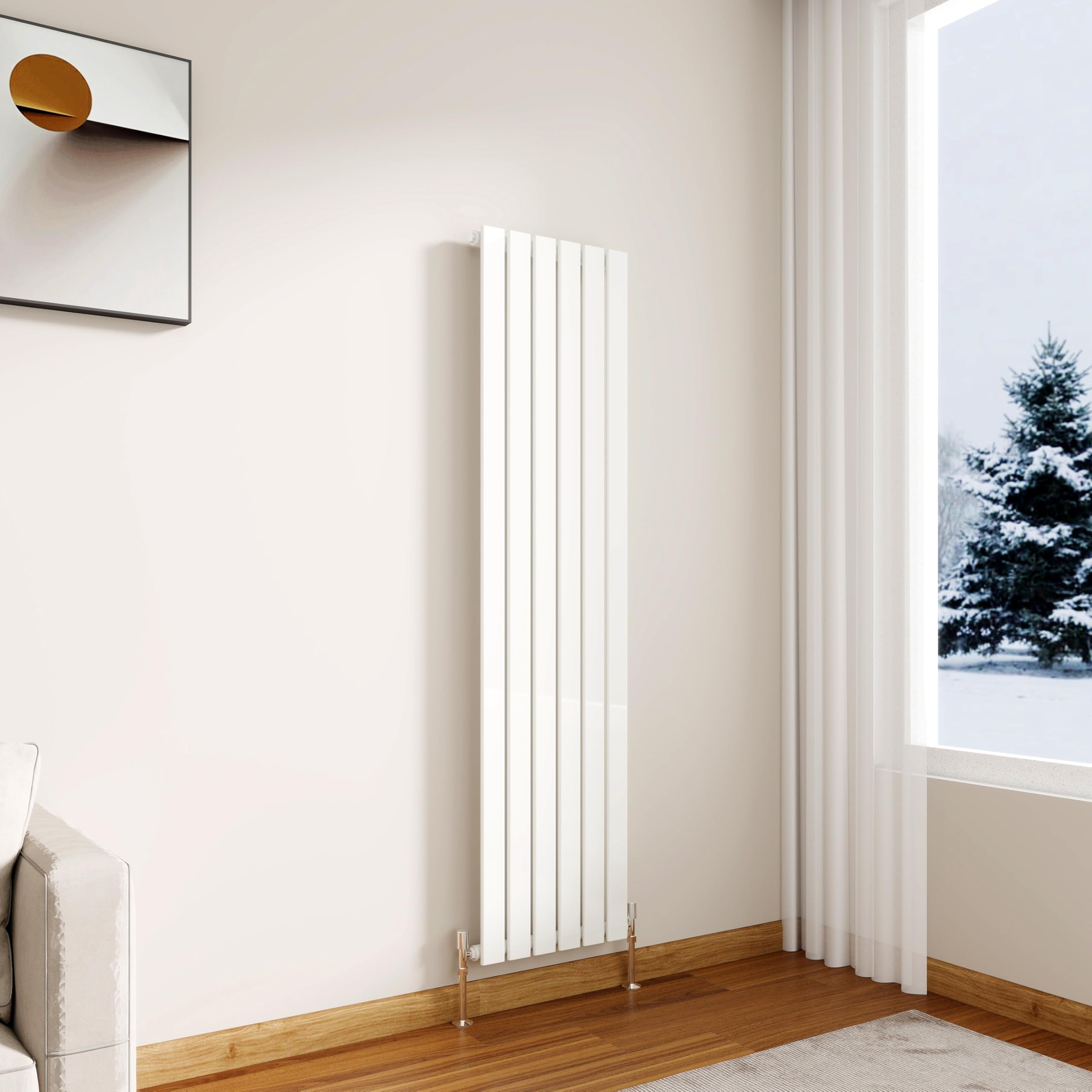 Modern Vertical Flat Panel Radiator,1600x408mm Gloss White Single Stylish Panel Central Heating Heater, Perfect Efficient Hall Radiator, Traditional Wall Mounted Rads, Design for Bedroom, Office