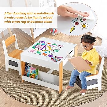 Kids Table With Storage Kids Table And Chair Set, In Foldable