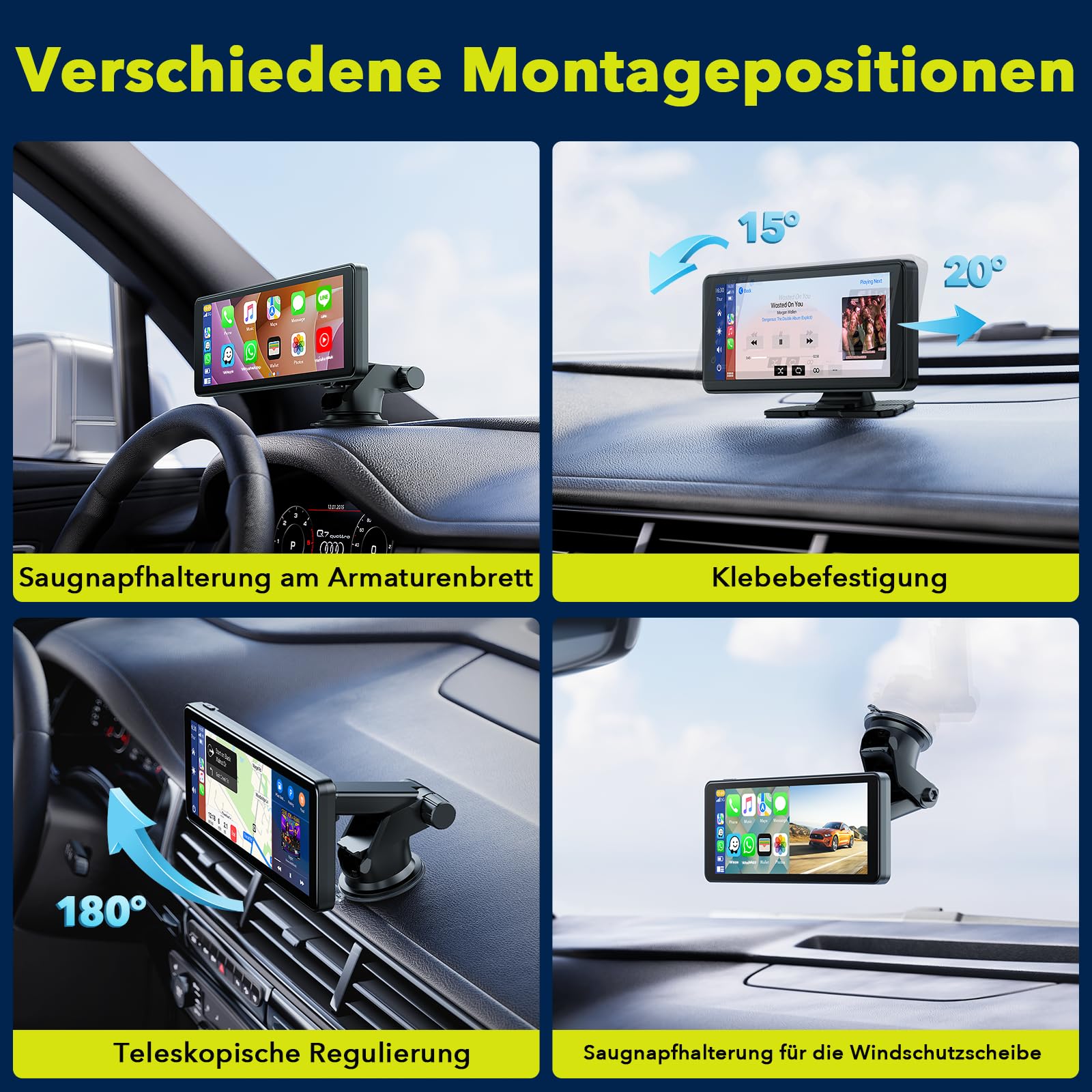 LAMTTO Wireless Carplay Display mit Dashcam 2.5K für CarPlay &Android Auto | 6,86 Zoll Tragbares Car Play Bildschirm Auto mit Live-Navigation,Sprachassistent,Play Music,Mirror Link,BT5.0 AUX FM