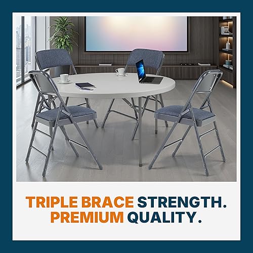 Miniatura 6 de OEF Furnishings Sillas plegables tapizadas de acero de alta calidad, paquete de 4, color azul