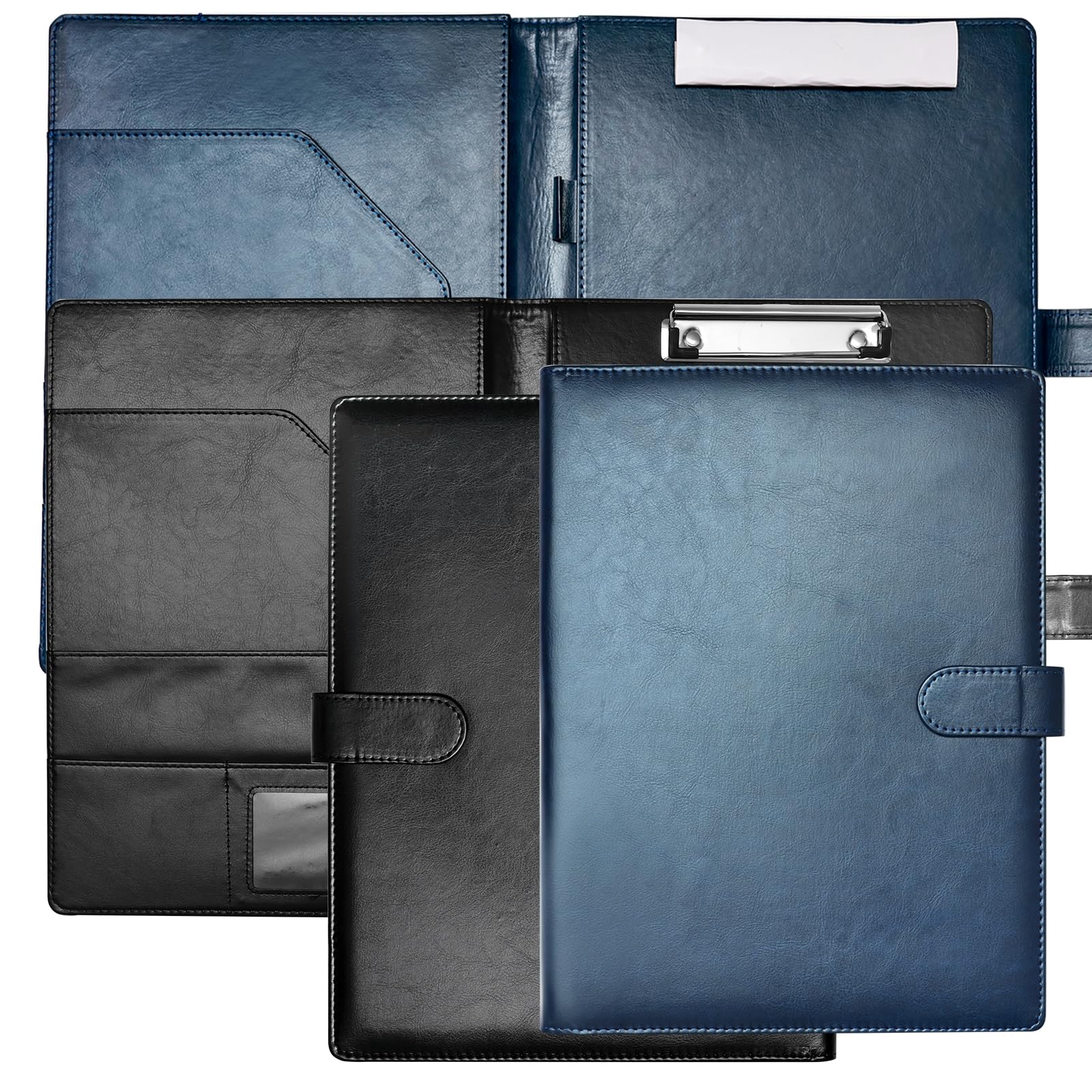 2PACK A4 Clipboard Folder Conference Folder,Professional PU Leather Portfolio Folder,Legal Pad Holder for A4 Letter Size Notepad,Resume,Writing Pad,Ideal for Business Office Conference,Black and Blue
