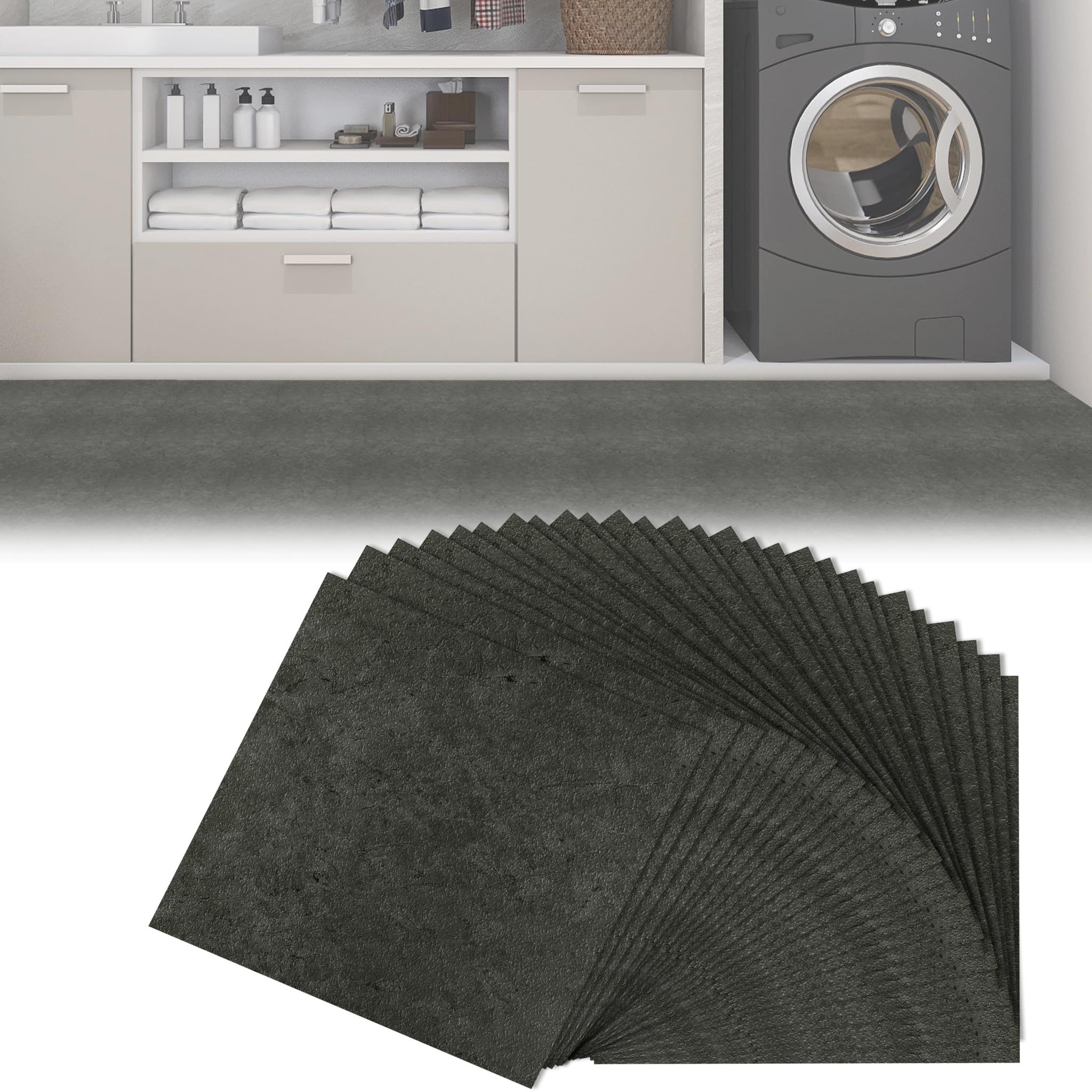 Yunvin Vinyl Floor Tiles Self Adhesive, Pack of 54 Pieces Covers 5.02 mยฒ, 30 x 30 cm PVC Flooring, Waterproof Peel and Stick for Living Room, Kitchen, Bathroom, 1.5 mm Thick, Dark Grey
