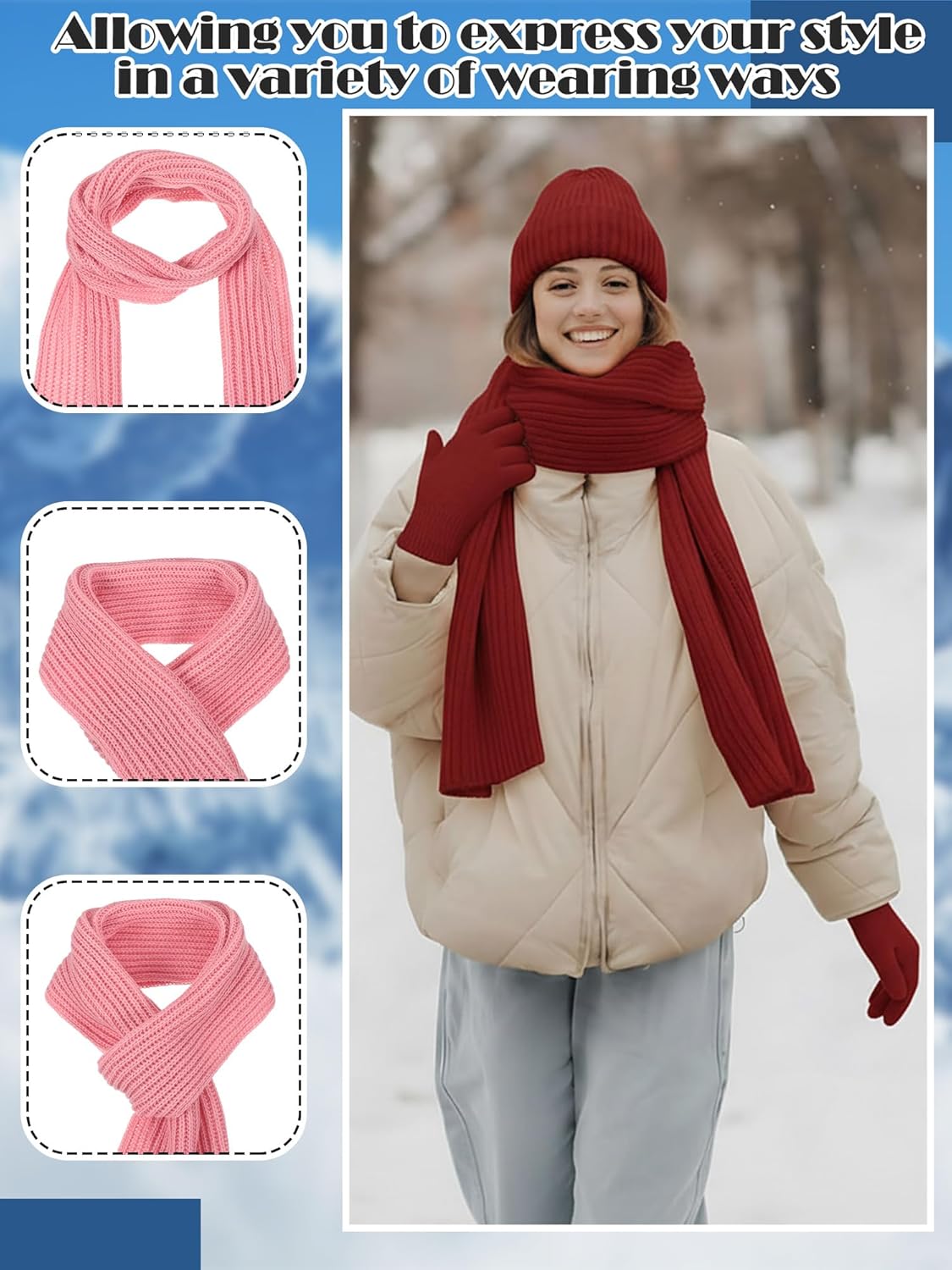 Suhine Winter Beanies Scarves Gloves Bulk Thermal Knit Hat Touch Screen Gloves Set Homeless Donation Charity Gift Women Men - Image 4