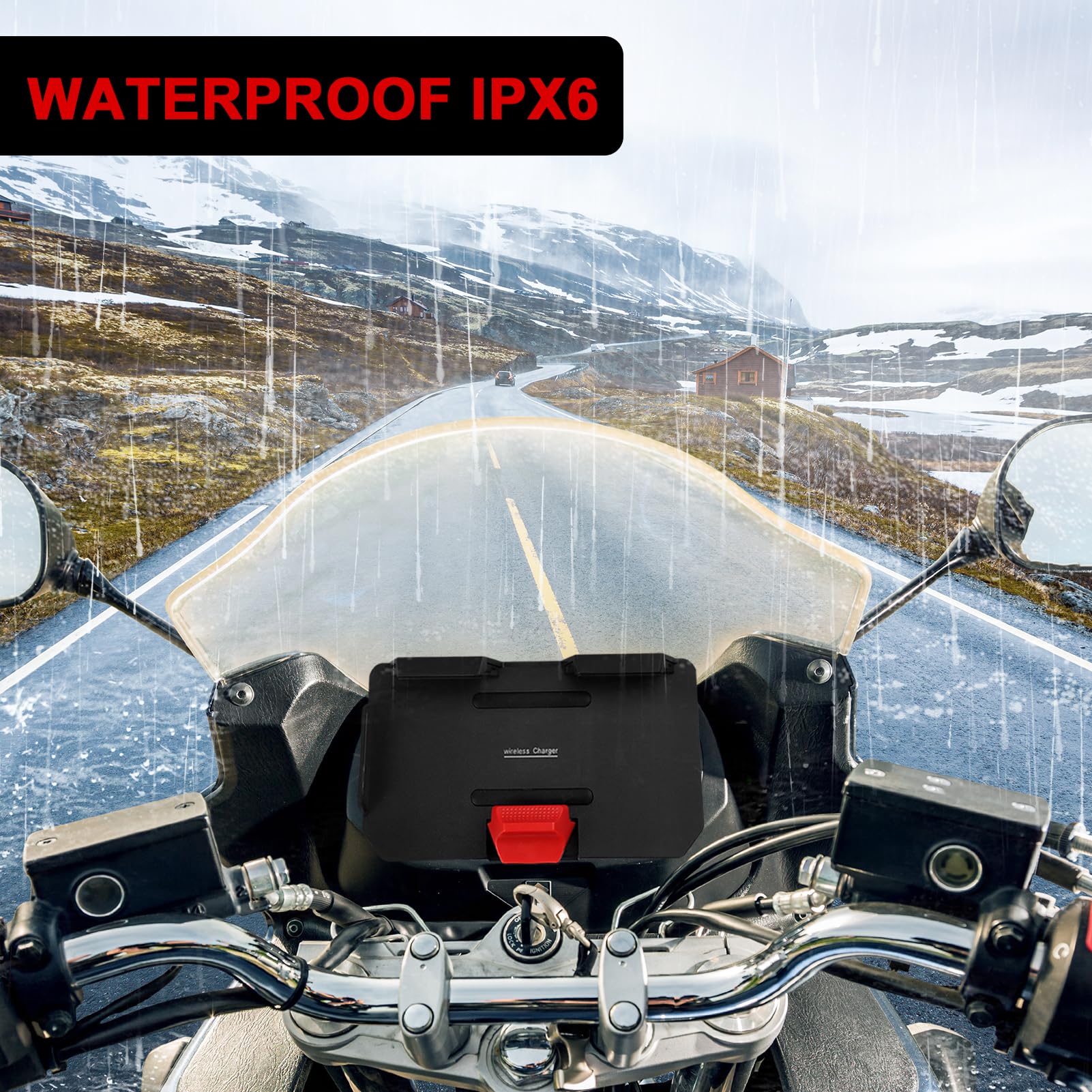 DAZZLEEX Soporte de teléfono de navegación para moto BMW con carga inalámbrica 15 W para R1200GS R1250GS R1300GS IPX6 impermeable 10,6 a 16,5 cm (logo rojo)