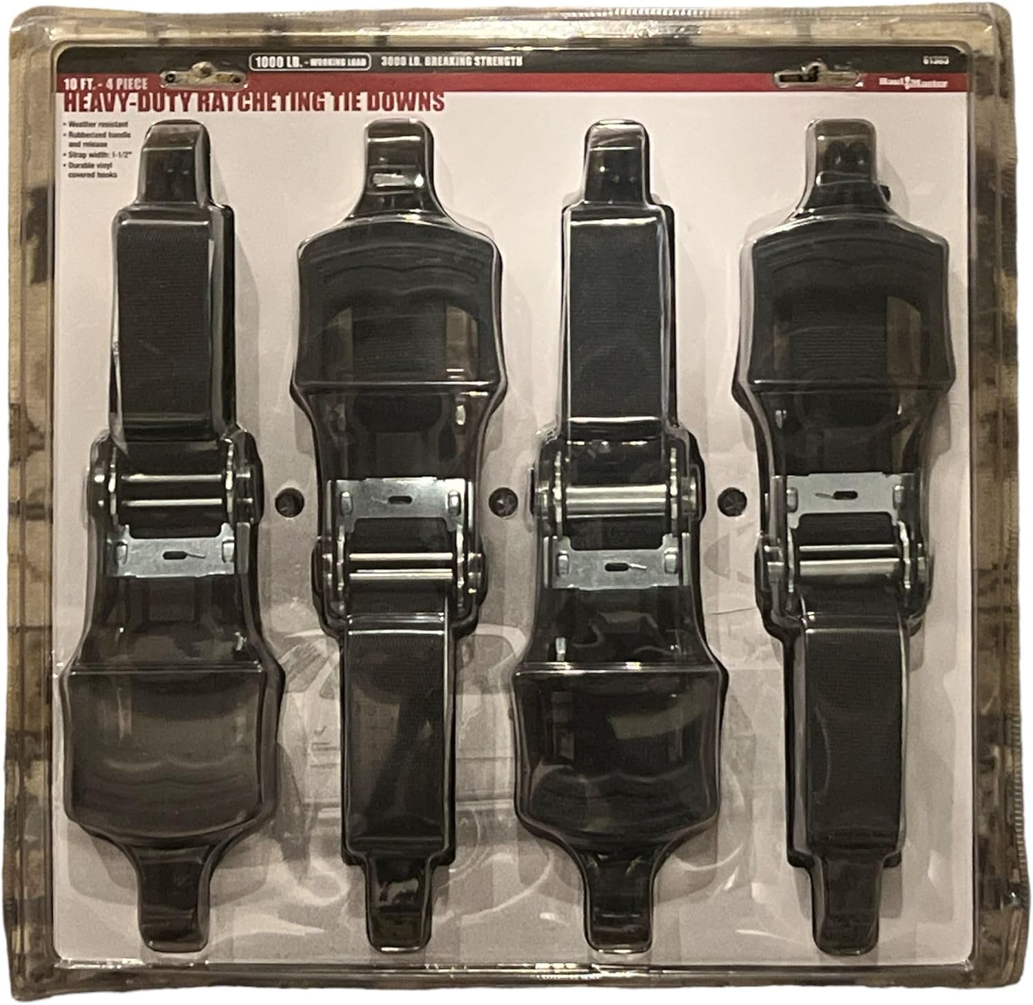 1000 lb. Capacity 1-1/2 in. x 10 ft. Ratcheting Tie Down Set of 4 Haul-Master - Item#61303