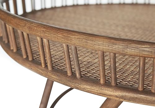 Miniatura 8 de FINECASA Mesa de centro redonda de ratán bohemio, tejida a mano, estilo moderno, mesa de centro redonda de mimbre para sala de estar, 32 x 18
