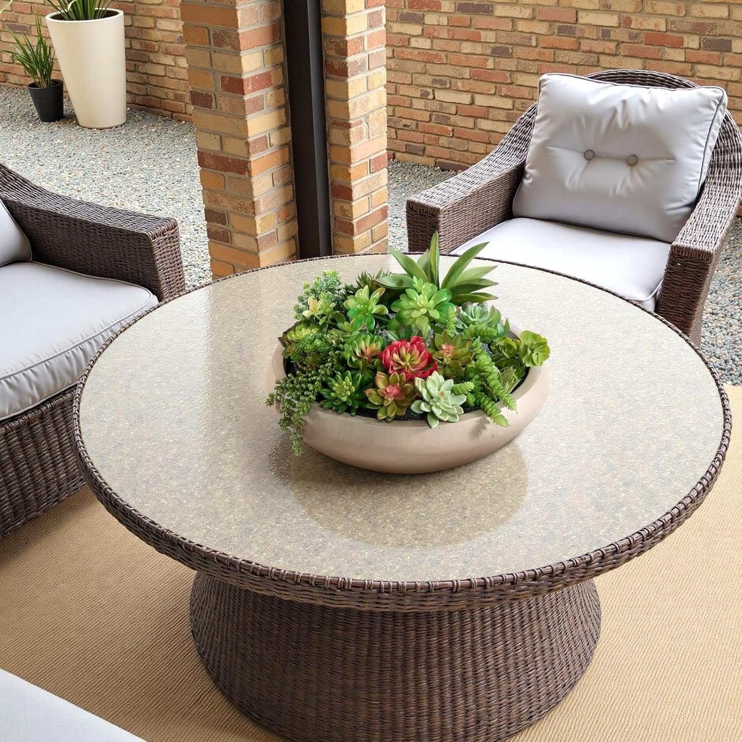 Bowl Planter 19" Dia x 6.3" H Large Succulent Pot with Drain Hole, 16.7" Opening Concrete Flowerpot for Indoor Outdoor Plants Herbs Bonsai, Round Planters for Home, Patio, Garden, Medium-Natural