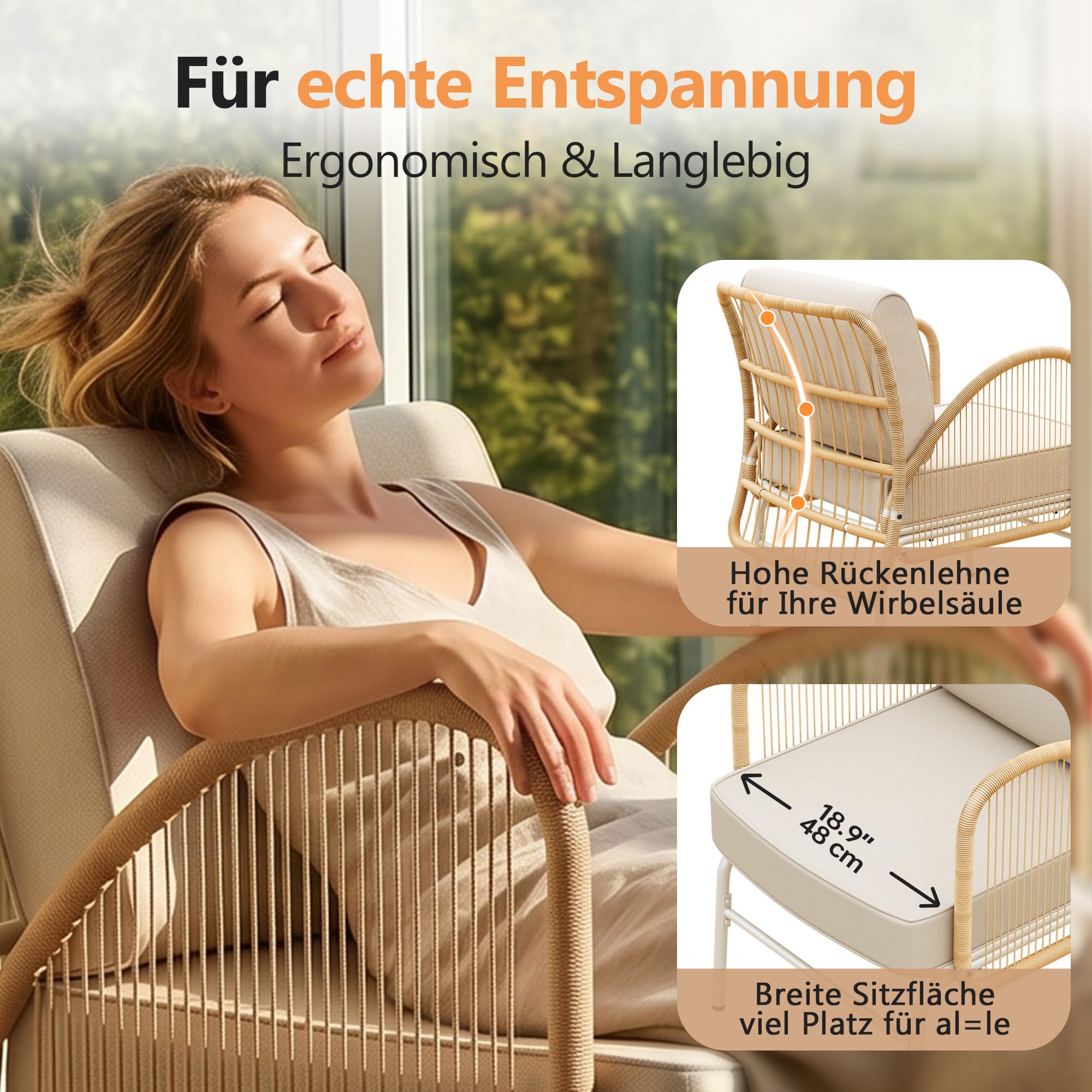 Gotland 6 Stück Balkonmöbel Set, 2026 Upgrate Outdoor Lounge Sessel mit Ottomane & Couchtisch, Allwetter Outdoor Lounge Set mit 3 dicken Kissen für Balkon, Garten, Weiches Kissen, für kleinen Raum