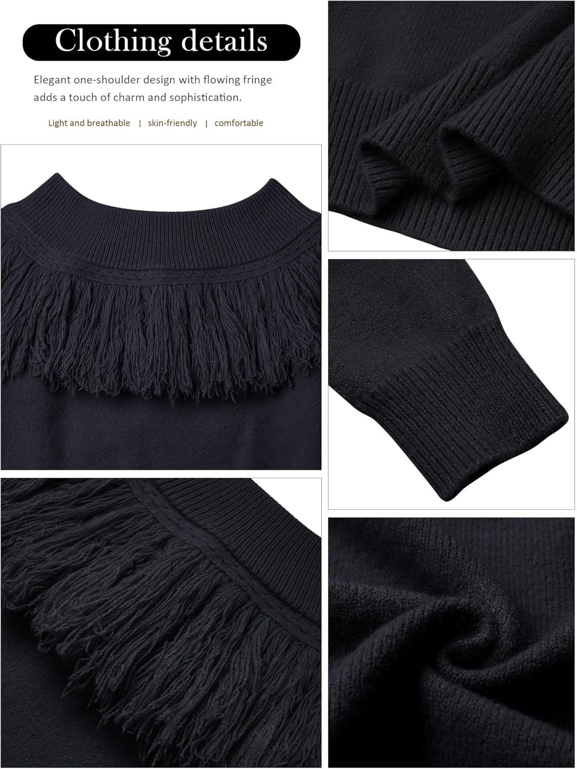 WLLW Women's Fringe Tops Juniors Boat Neck Sweater Long Sleeve Pullover Sweater Slim Fit Off Shoulder Sweaters - Image 6