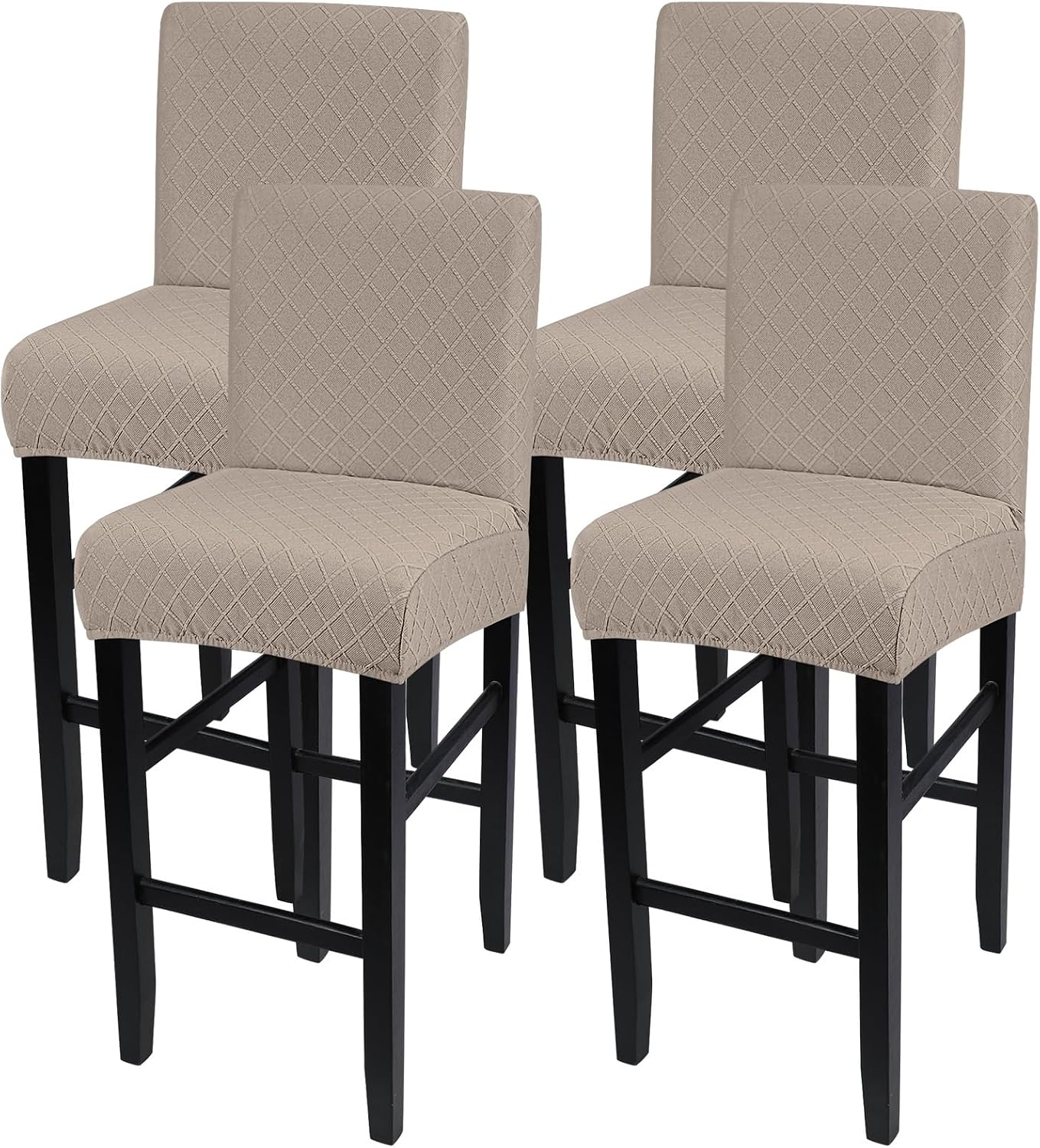 SearchI Bar Stool Covers Set of 2, Stretch Washable Barstool Seat Covers, Counter Height Chair Covers for Kitchen Dining Room Cafe (Beige Linen-Look Print)