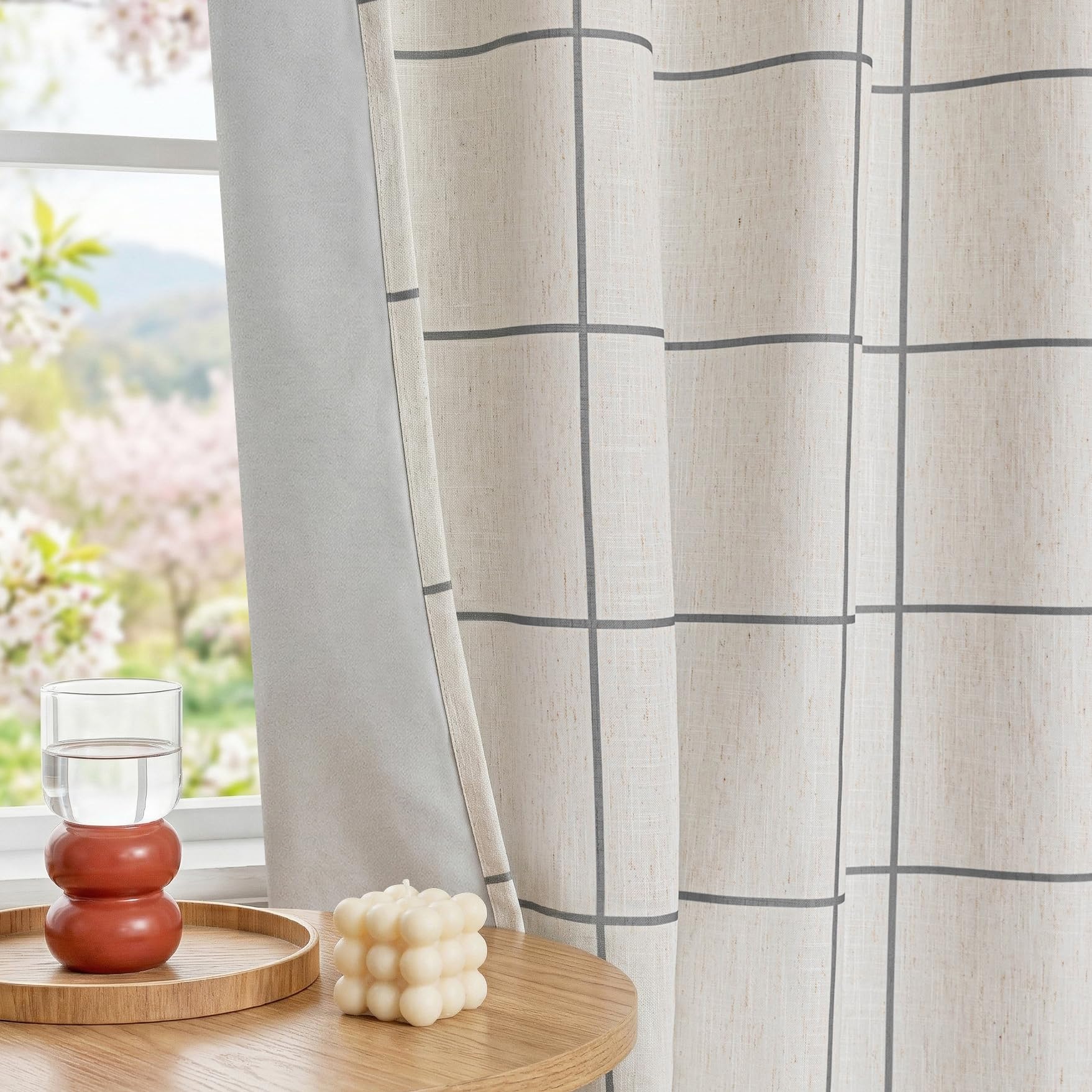 MYSKY HOME 100% Blackout Plaid Linen Ceiling Curtains 108 Inches Long 2 Panels Set Double Layer Farmhouse Thermal Insulated Checkered Print Drapes for Living Room Bedroom, 2 Pcs, 52" Wide, Deep Grey