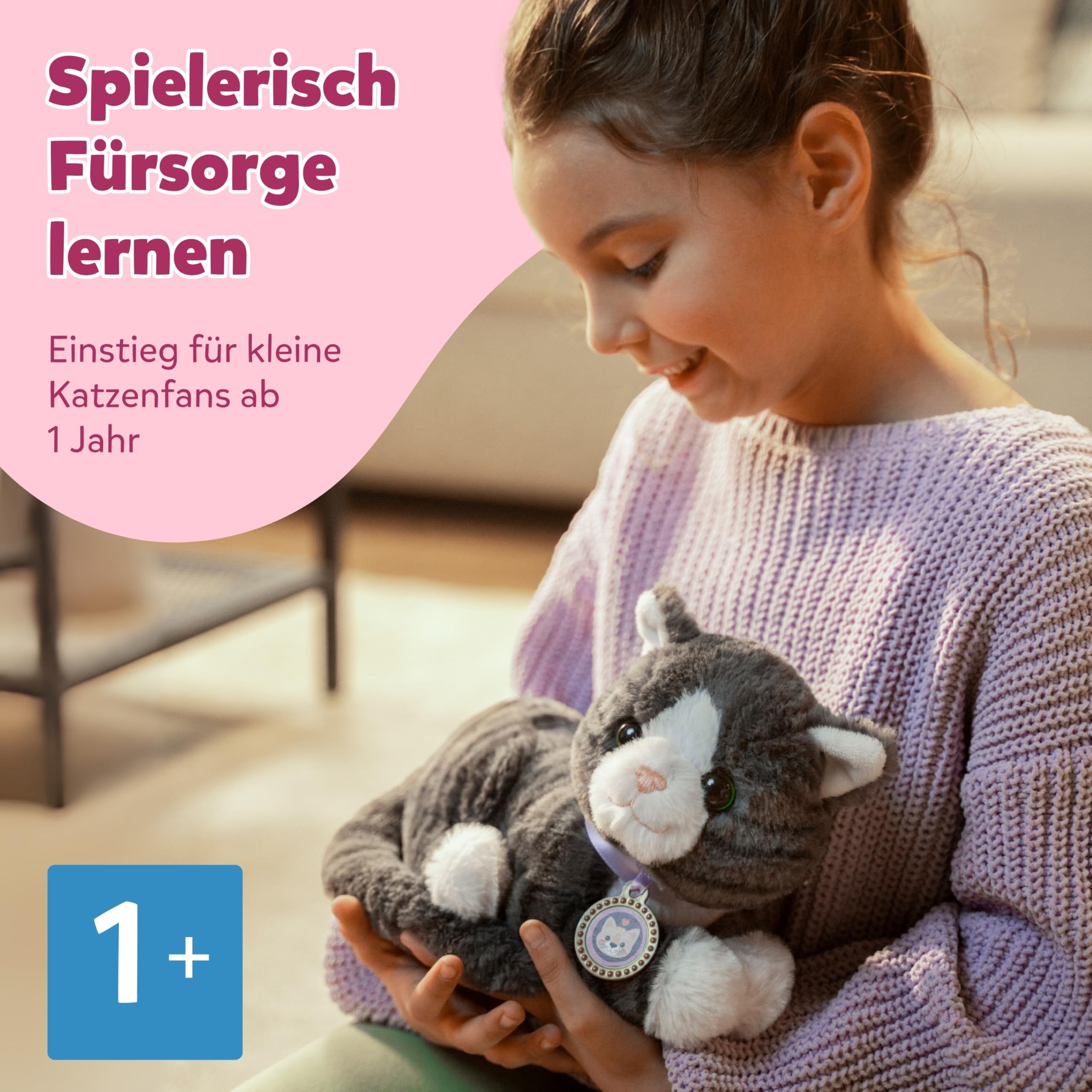BABY Born Meine Katze Cookie - Kuscheltier mit Sound & Vibration - Inkl. Katzenkörbchen - Funktioniert mit Batterien - Geeignet für Kinder ab 1 Jahr