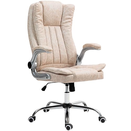 Executive Office Chair with Padded Flip-up Arms, Microfiber High Back