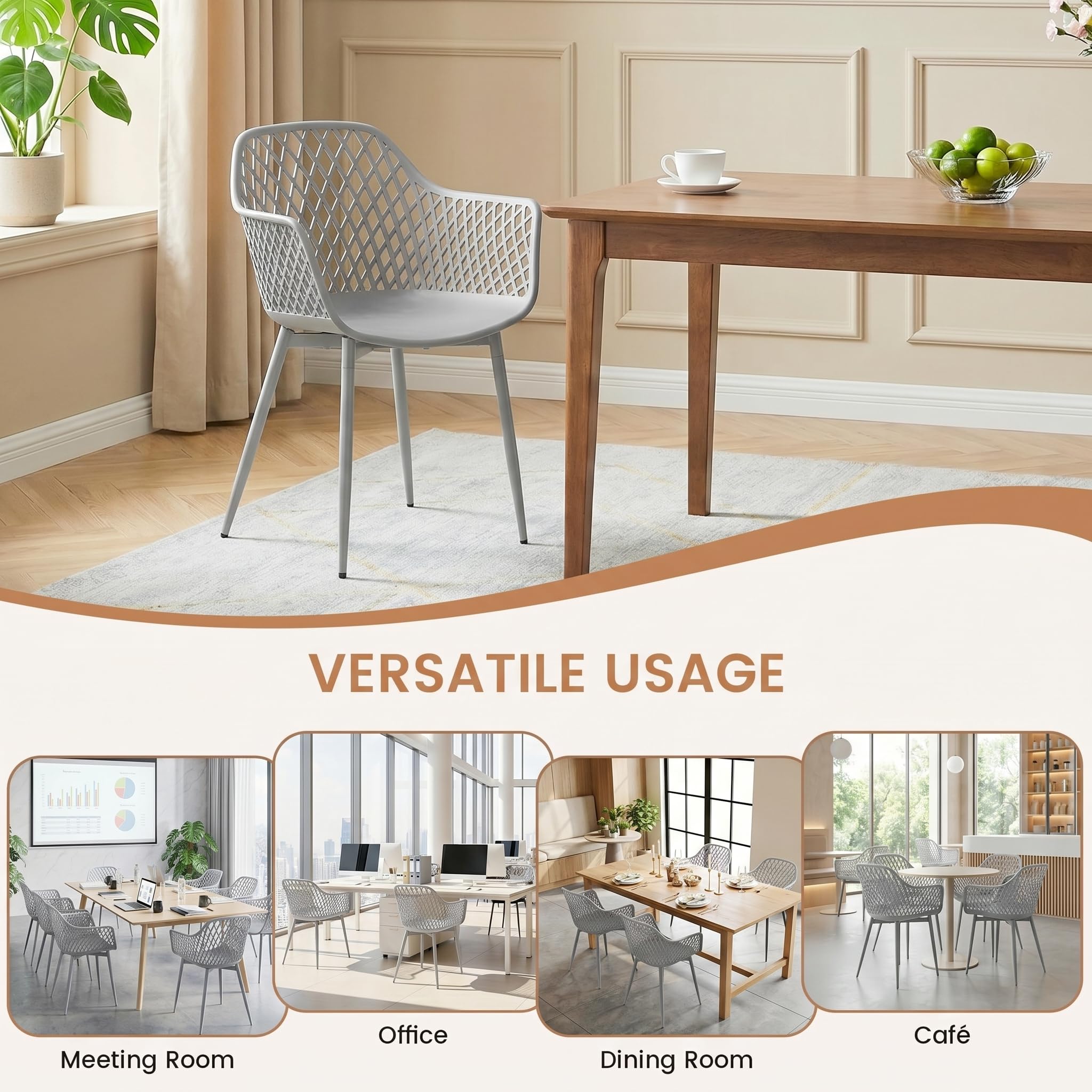 buybyroom Lot de 6 chaises de Jardin avec accoudoirs, Fauteuil Lounge - Chaises de Jardin - Charge maximale : 120 kg - Gris
