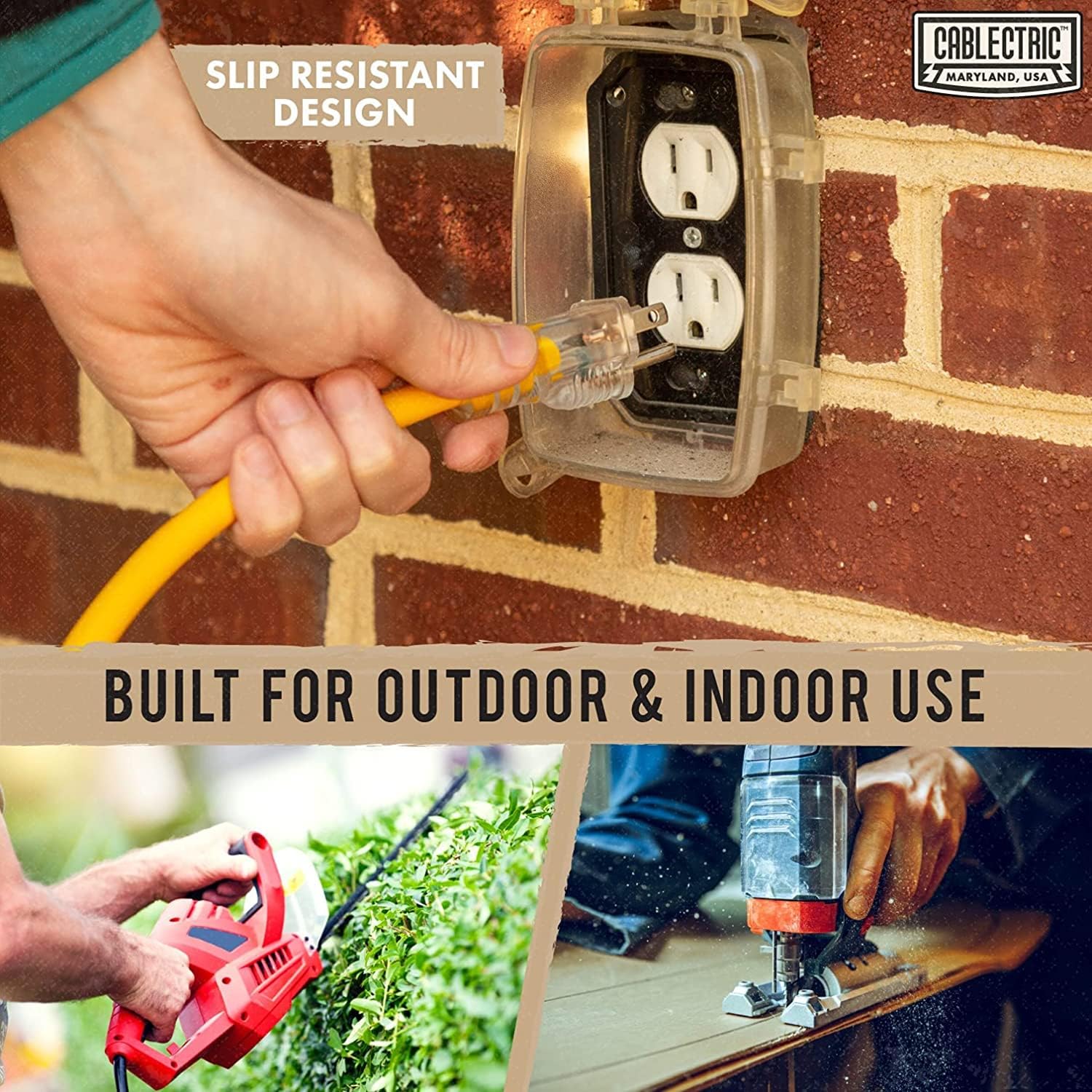 100 Ft Heavy Duty Extension Cord, 10 Gauge Extension Cord 100ft, Weatherproof Yellow with 3 Prong Lighted Plug SJTW 10/3, American Veteran Owned Company