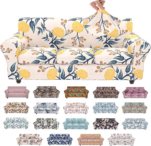 Miniatura 21 de Fundas elásticas para sofá, Fundas de sofá con estampado floral, 2 piezas de funda para sillón con funda de sección separada, Funda lavable para