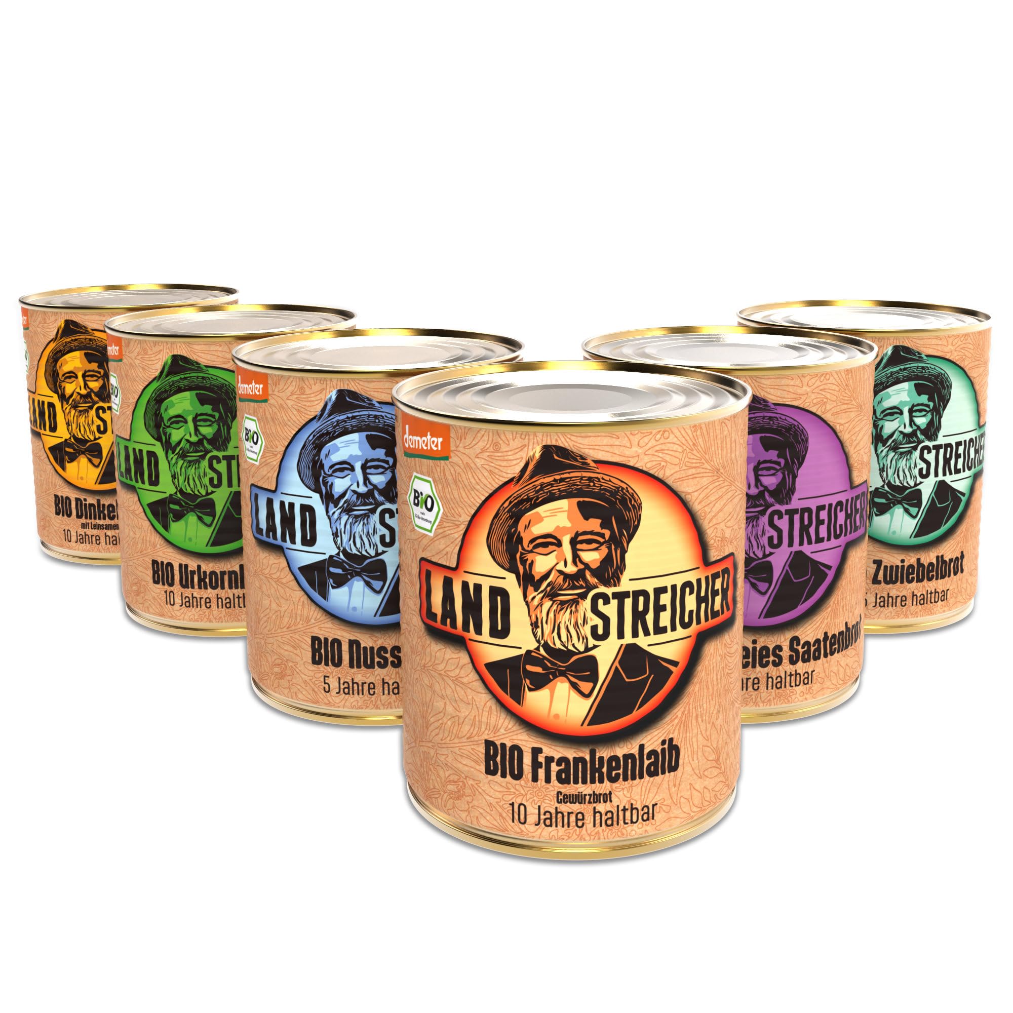 LANDSTREICHER Sortenwanderer Bio & Demeter Dosenbrot Mix-Paket (6 Sorten), Langzeit Haltbar (5-10 Jahre)