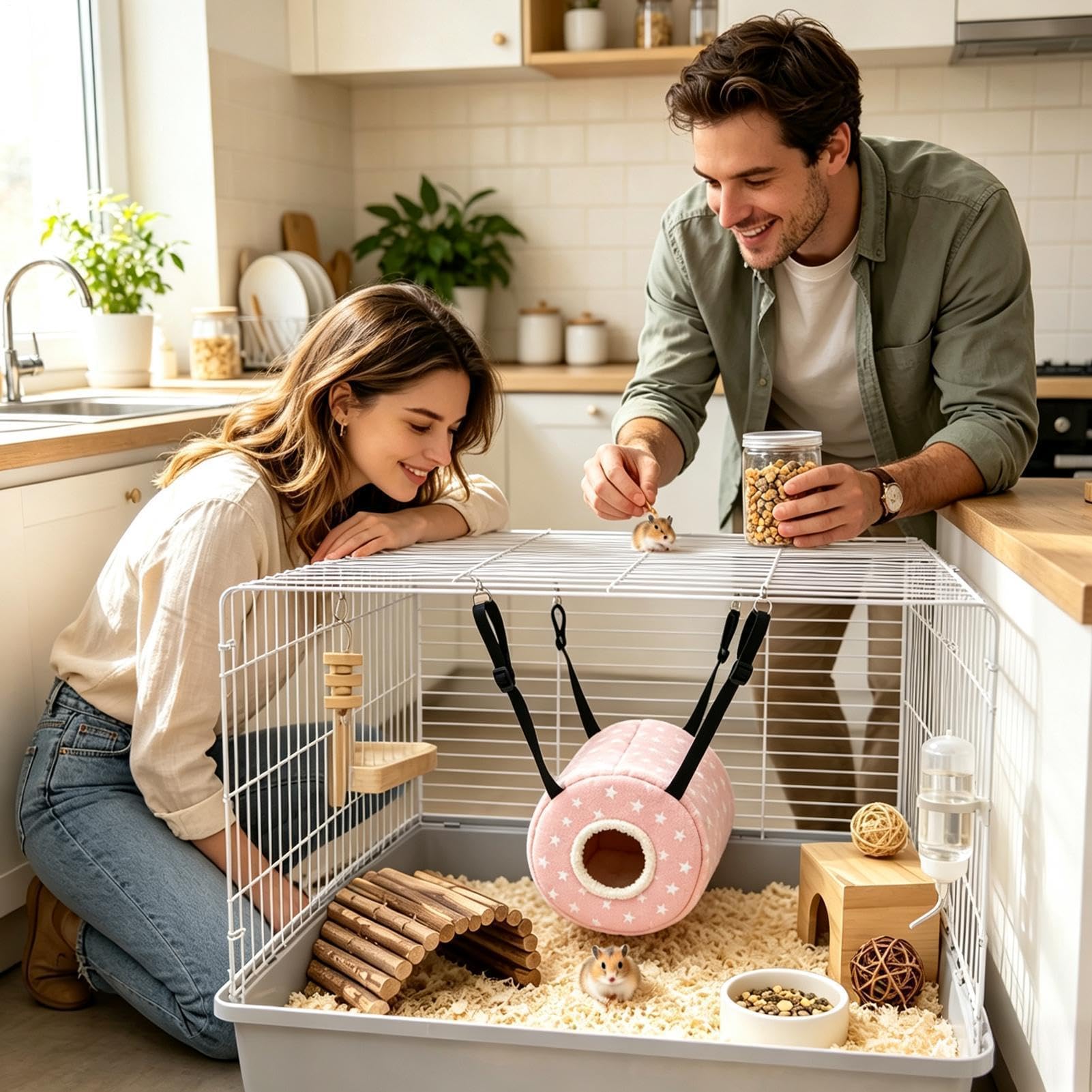 Verstellbare Hamster-Hängematte – Warmes Nesthaus & Spielzeug, Käfigzubehör für Hamster, Mäuse, Meerschweinchen, Frettchen & Igel