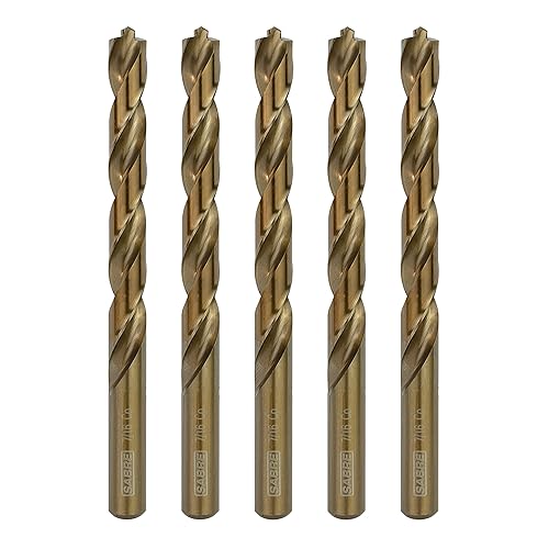 Brocas de cobalto de 716 pulgadas, 5 brocas para metal, juego de brocas de metal cobalto M35, punta piloto - Brocas de alta resistencia para acero,