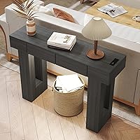 Miereirl 47" Farmhouse Entryway Console Table with Drawers, Outlets, USB & LED Lights - Narrow Sofa Side Table for Living Room, Dark Grey