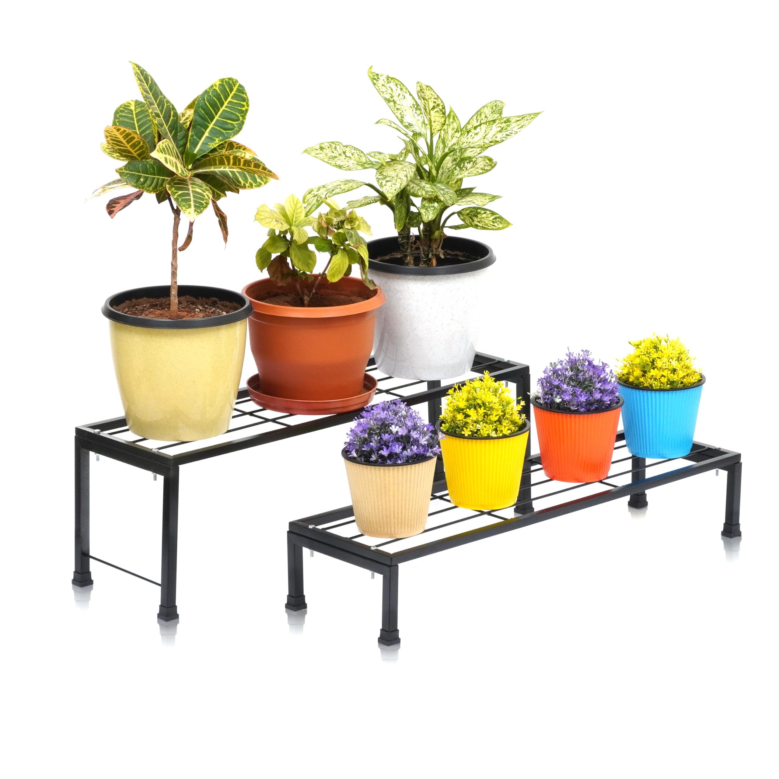 Living Plant Stands with Different Heights - Indoor/Outdoor Metal Planter Stands for Flower Pots - Space Saving Design - 100kg Load Capacity - Powder-Coated, Easy Assembly(Set of 2, Medium & Small) (B0CSNM2RCX) Amazon Price History, Amazon Price Tracker