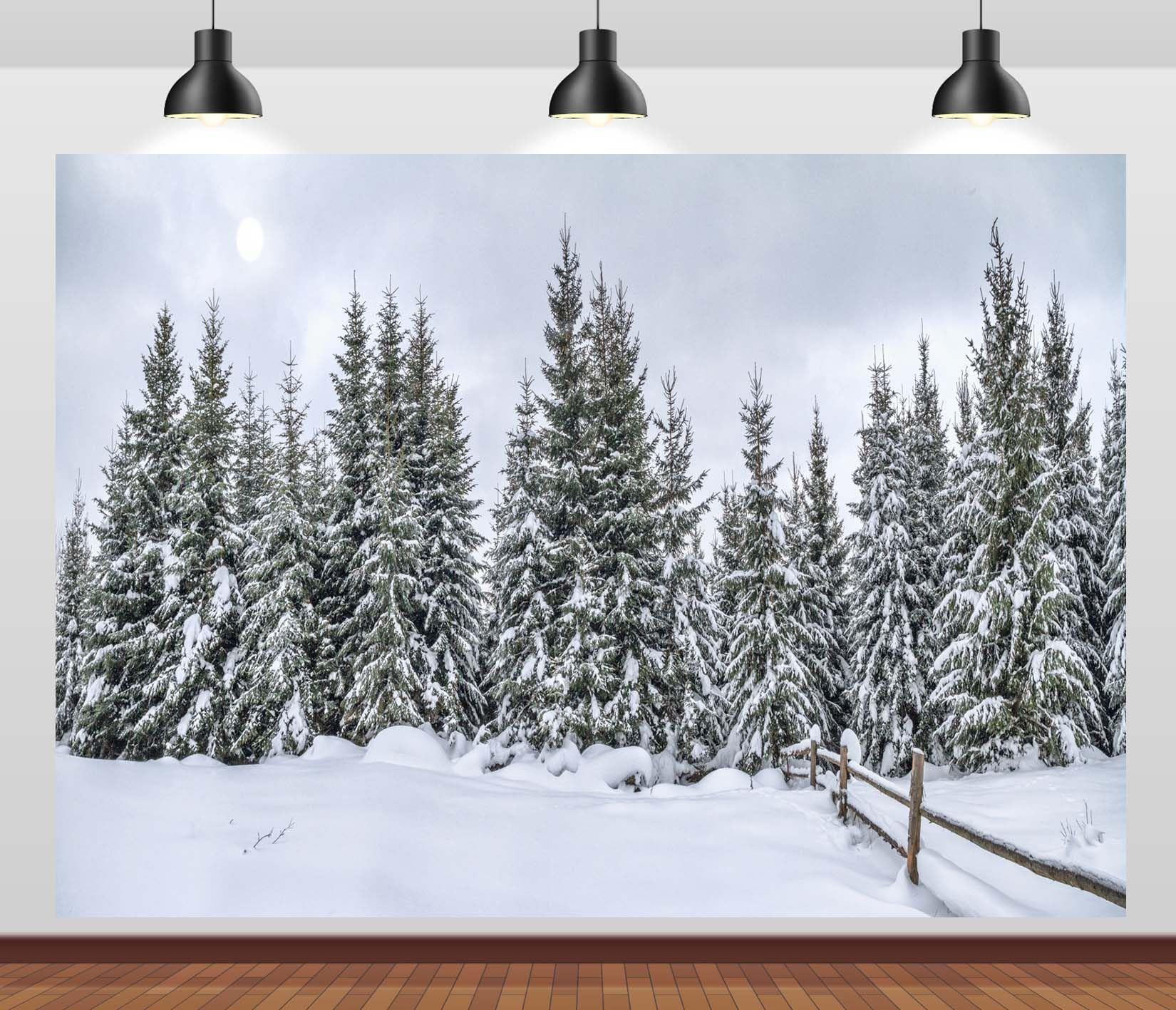 4.5x2.5m Fondo de Bosque nevado con pinos perennes, Fondo de fotografía nevado, Paisaje Invernal al Aire Libre frío y Tranquilo, Fondos de Fotos, decoración navideña, Accesorios de sesión