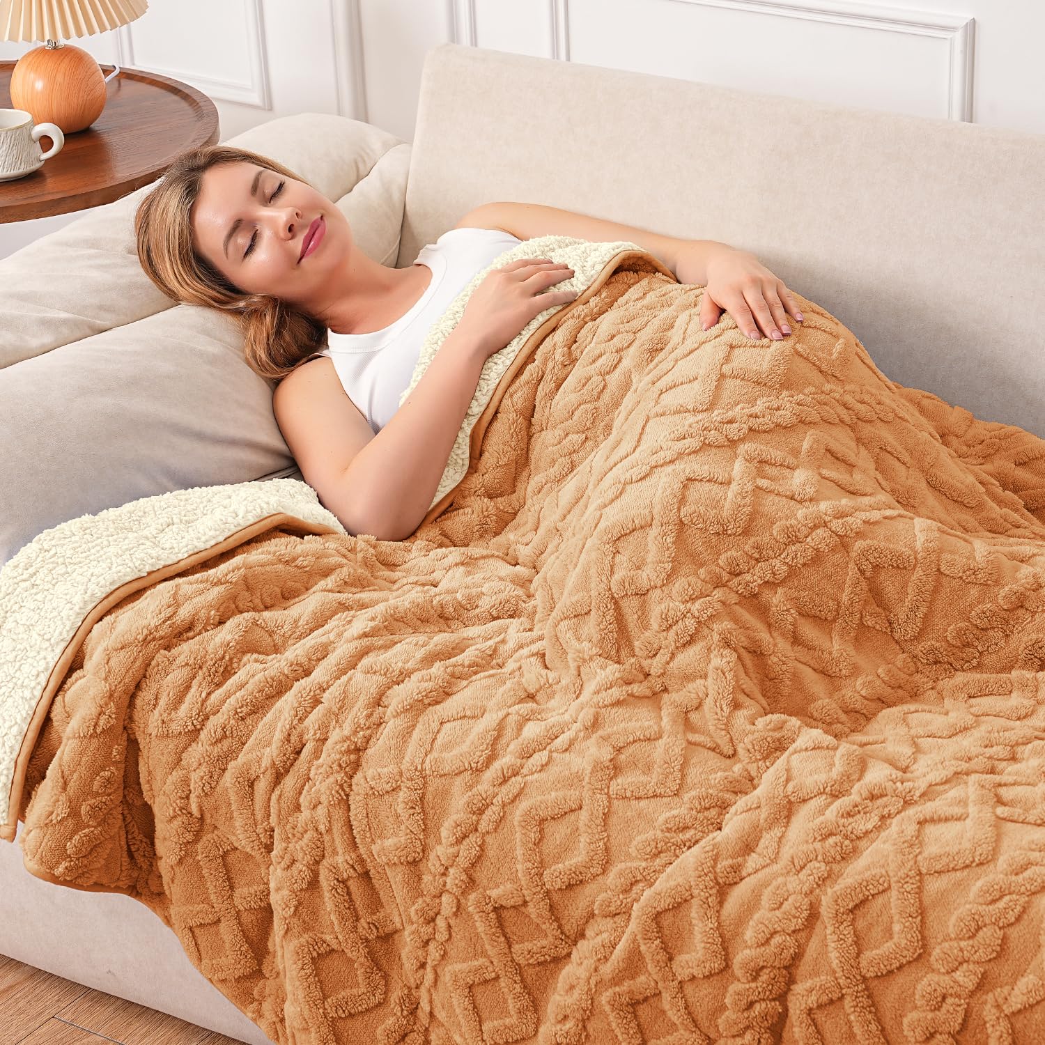 Wemore Soft Weighted Blanket for Adults 15 lbs 60" x 80" Orange-Yellow