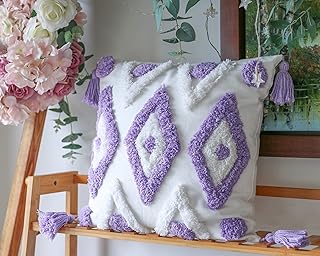Decorative Lavender Purple Pillow Covers 18x18, Bohemian Throw Pillow Covers with Tassels, Square Tufted Pillow Cover for ...