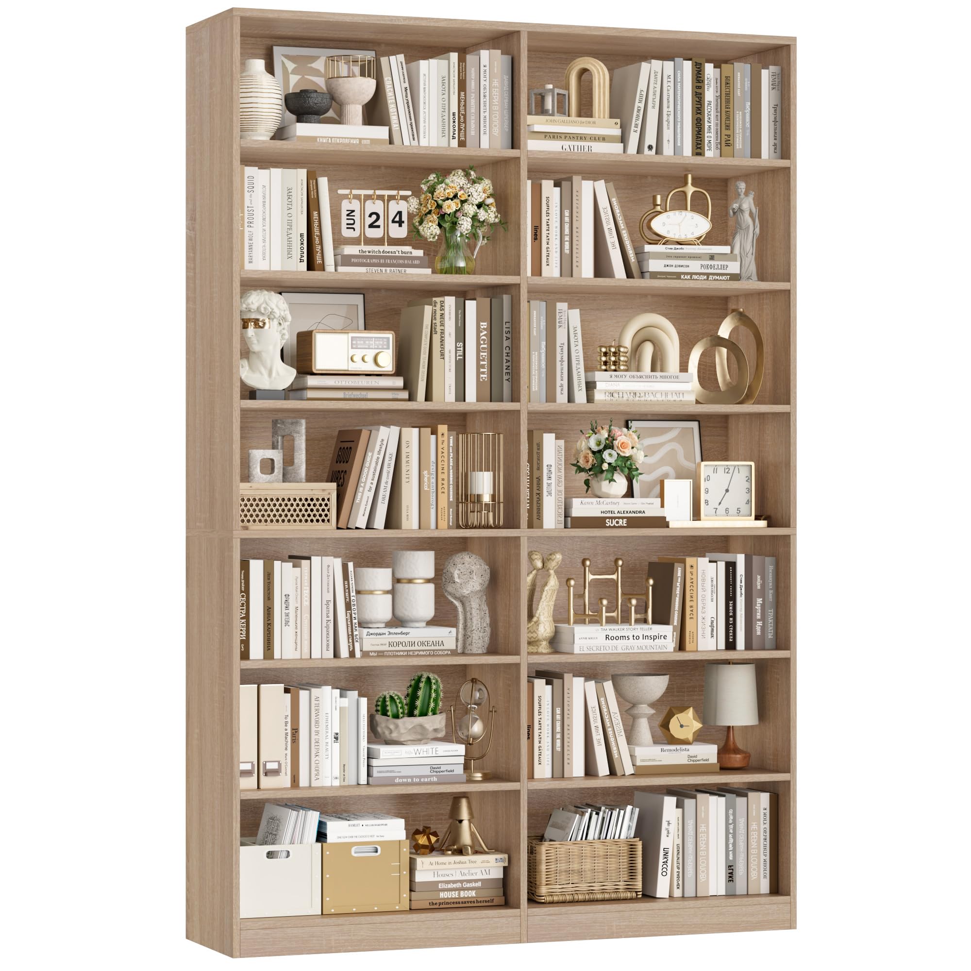 FirFurd 212 cm Bookcase Oak Bookshelf 7-Tier Living Room Bookcases Free Standing Display Shelf with 14 Open Compartments Tall Shelving Unit for Home, Office 116 x 28.5 x 212 cm โ image 1