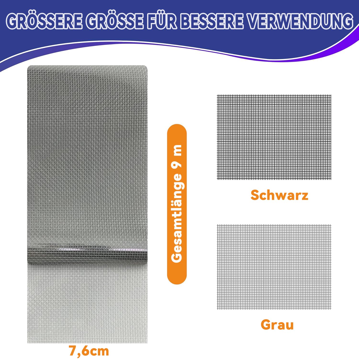 MANICAF Ruban adhésif de réparation pour moustiquaire - 7,6 cm x 9 m - Kit de réparation étanche - Pour grille de fenêtre - Gris - 1 rouleau