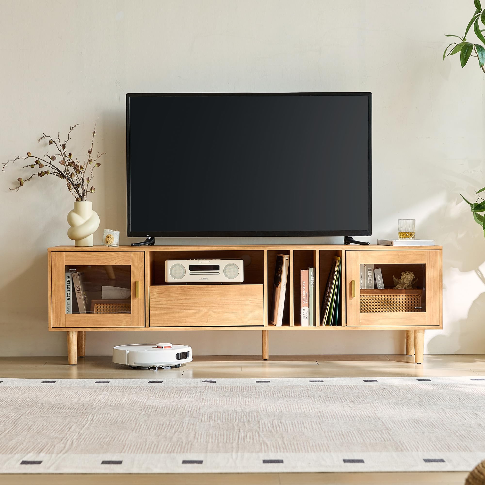 LINSY HOME TV Schrank, TV Lowboard mit 2 Türen und 1 Schubladen, Fernsehtisch mit Einlegeboden, Fernsehschrank für TVs bis 70 Zoll, 175 x 40 x 52 cm