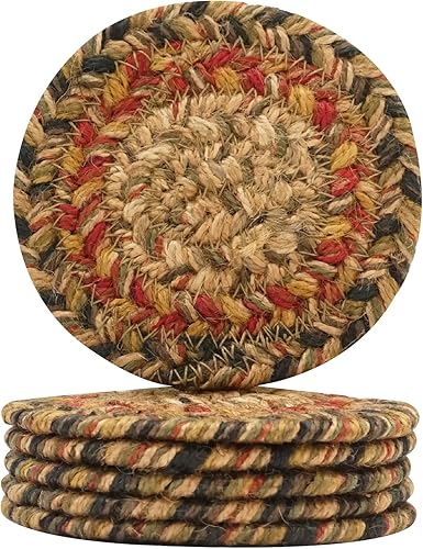 Homespice Kingston - Posavasos trenzados de yute de 4 pulgadas, decoración cálida de campo, juego de 6, multicolor, duradero, absorbe la humedad,