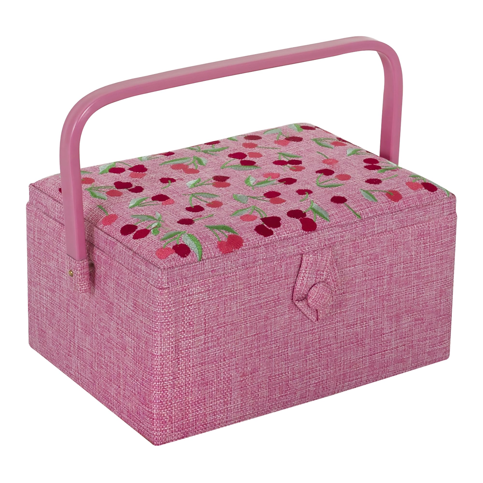 Hobby Gift Cherry Medium Sewing Box Organiser With Handle - Sewing Storage Box, Craft Storage Boxes With Compartments For Tools And Accessories - 18.5 X 25.5 X 14.5Cm, Embroidered
